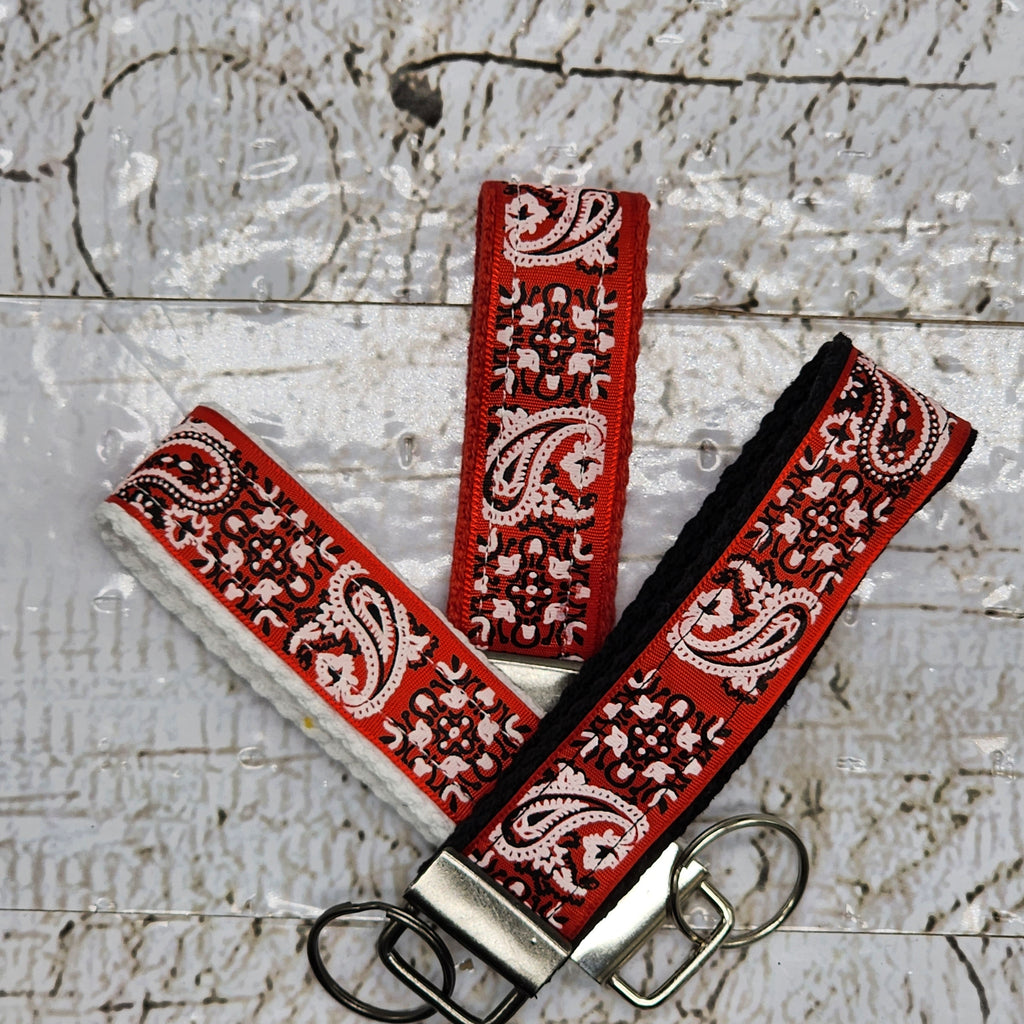 Bandana Red Paisley Key Fob Wristlet - Cotton Keychain