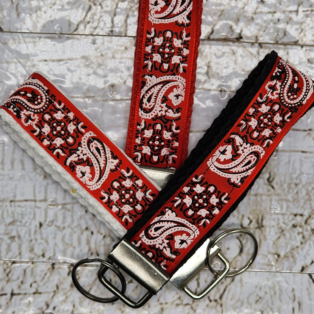 Bandana Red Paisley Key Fob Wristlet - Cotton Keychain