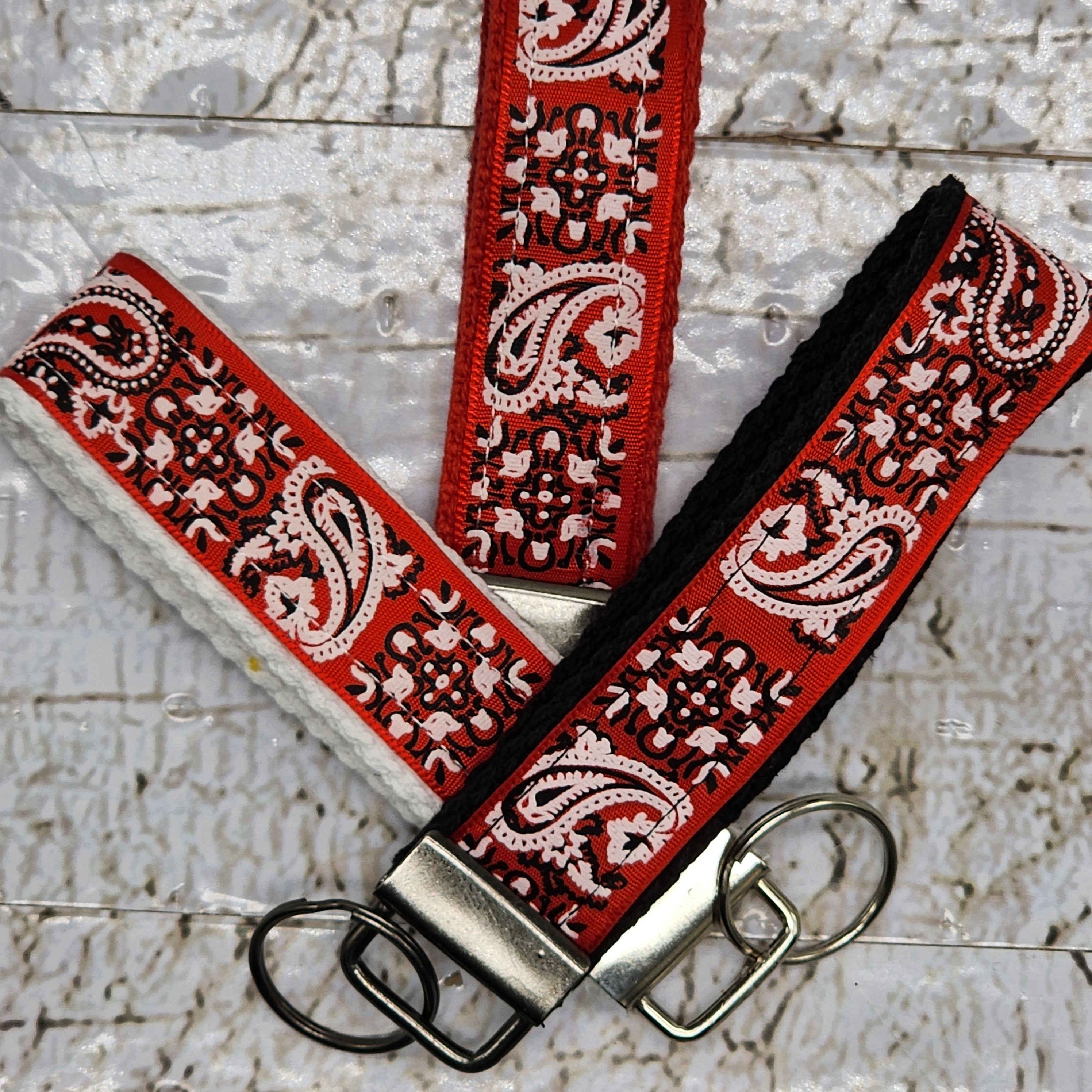Bandana Red Paisley Key Fob Wristlet - Cotton Keychain