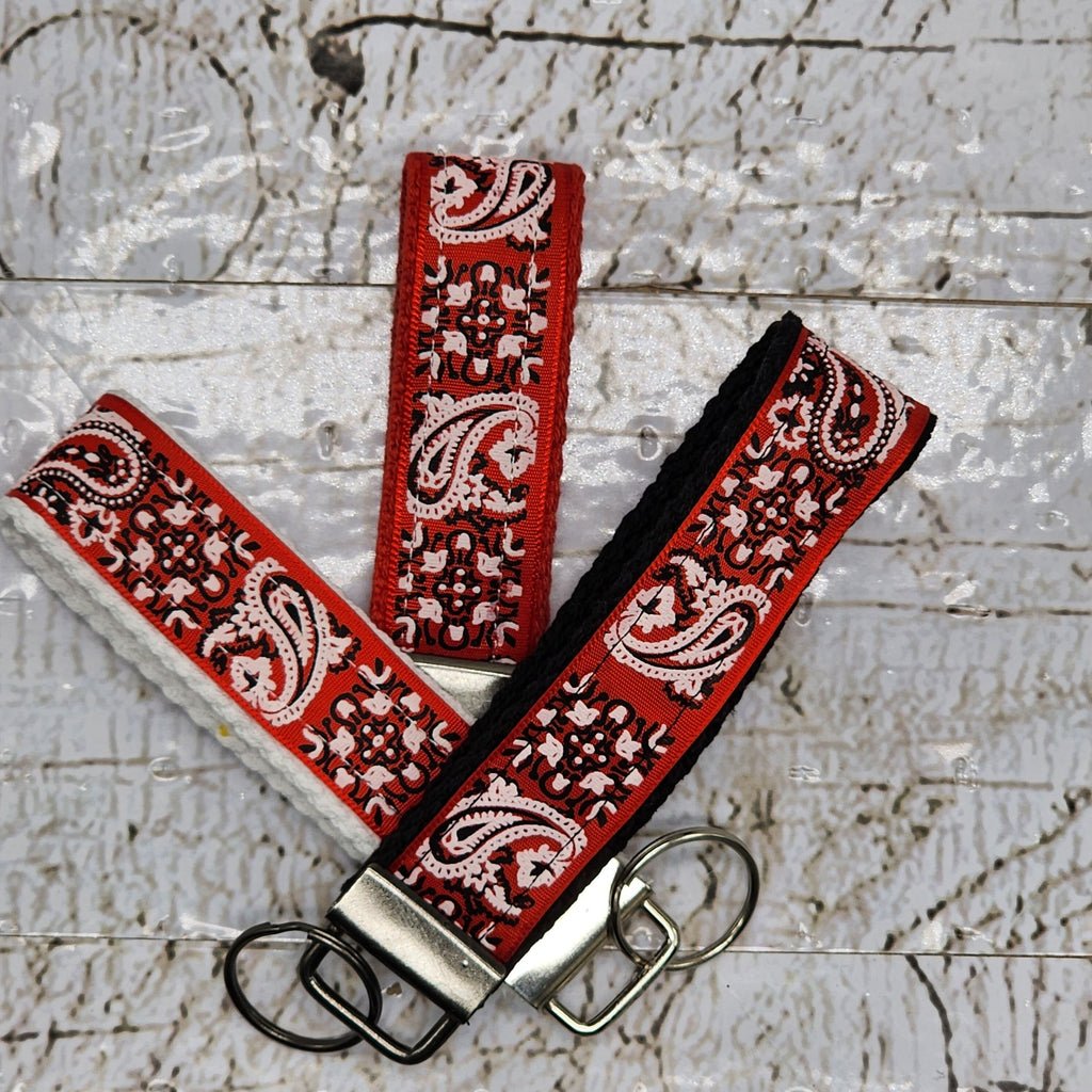 Bandana Red Paisley Key Fob Wristlet - Cotton Keychain