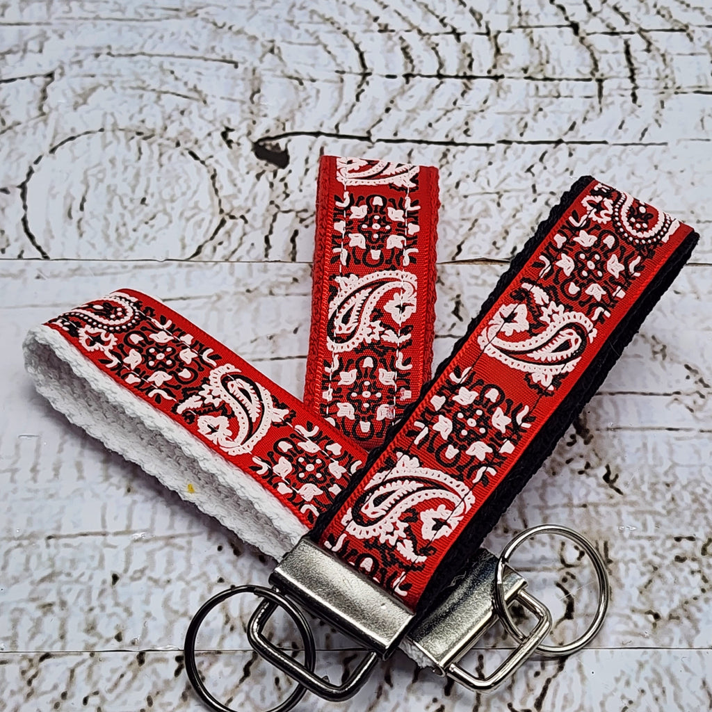 Bandana Red Paisley Key Fob Wristlet - Cotton Keychain