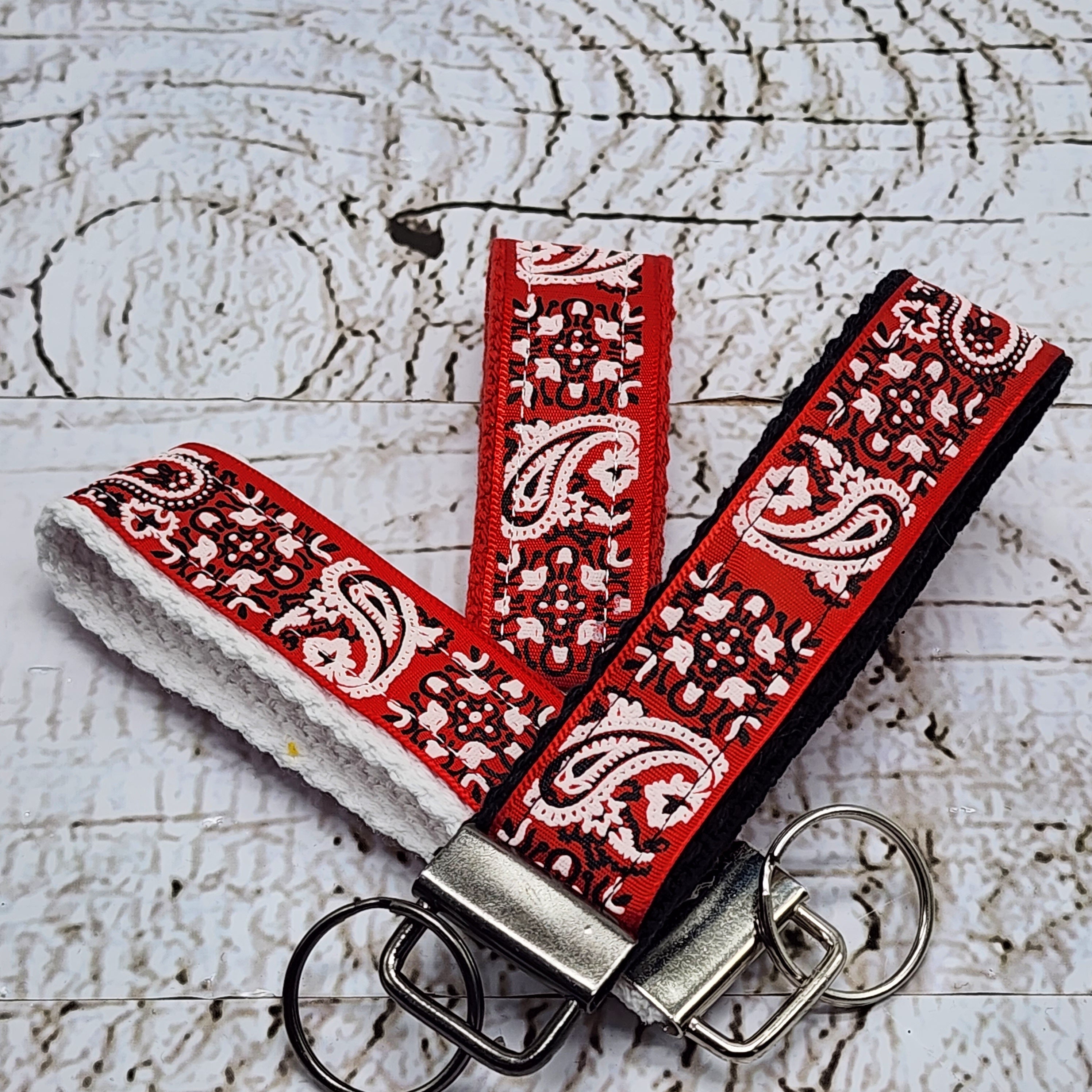 Bandana Red Paisley Key Fob Wristlet - Cotton Keychain