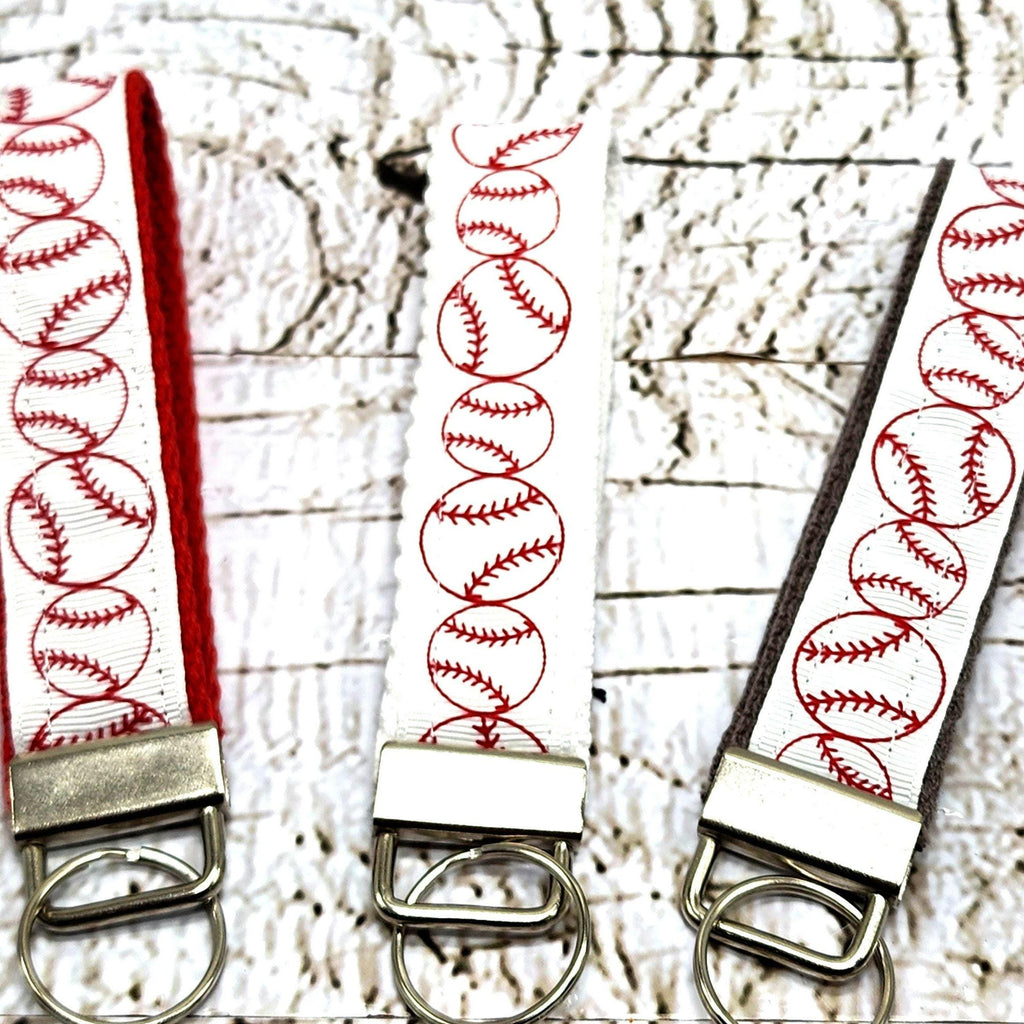 Baseball Print Key Fob Wristlet: Cotton Keychain