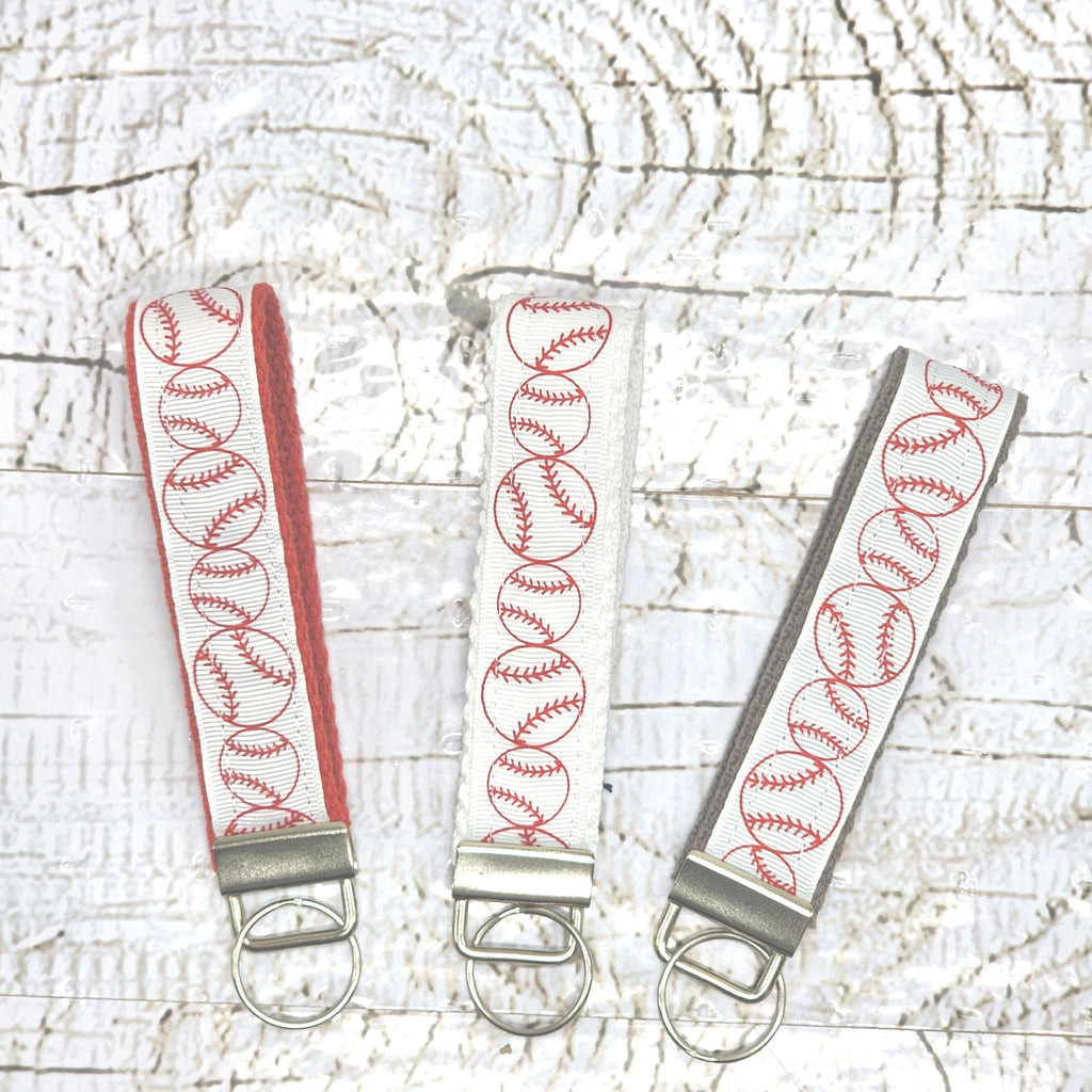 Baseball Print Key Fob Wristlet: Cotton Keychain
