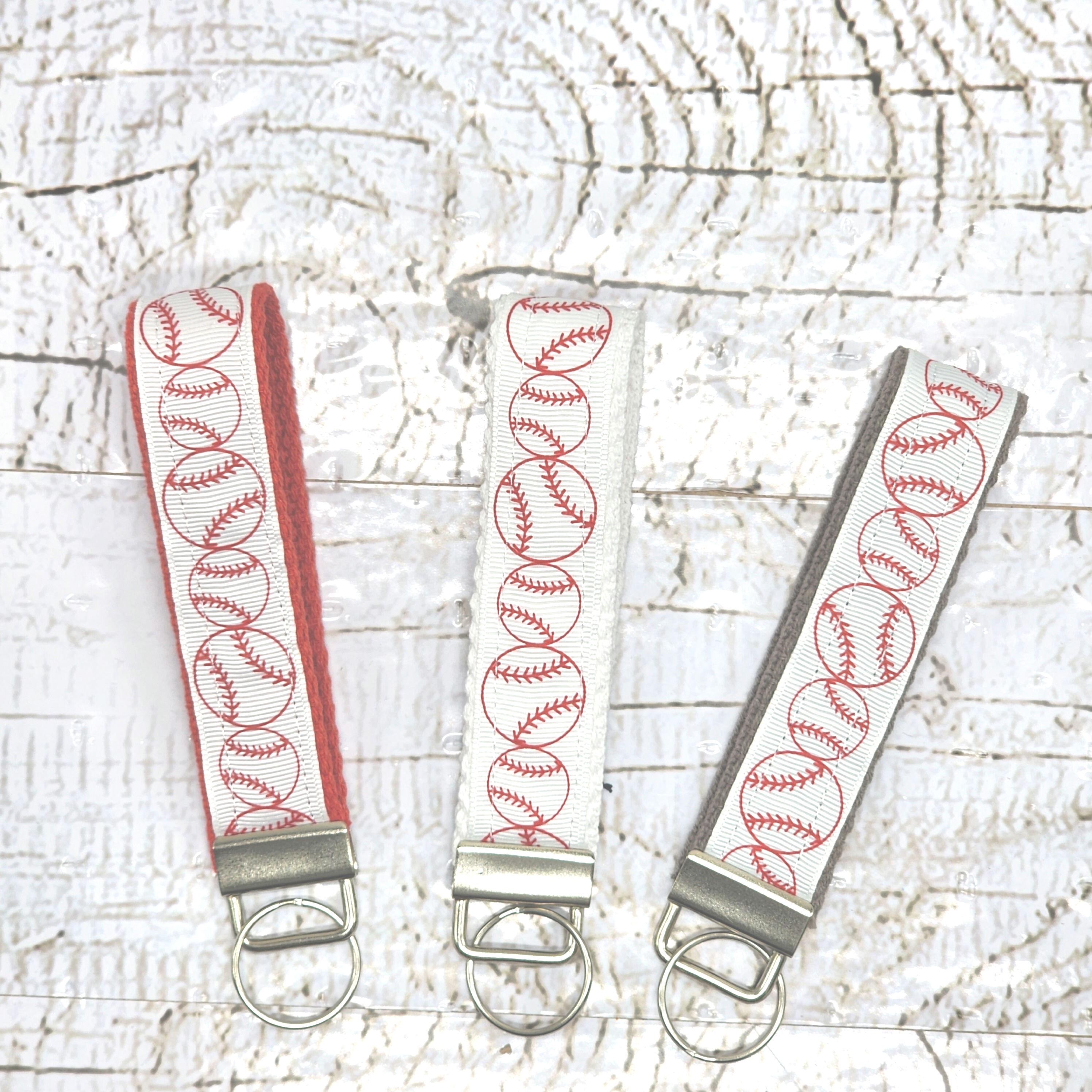Baseball Print Key Fob Wristlet: Cotton Keychain