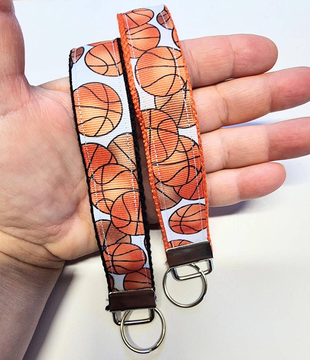 Basketball 2 Print Key Fob Wristlet// Cotton KeyChain// Ribbon key fob wristlet//Stubby keychaing//Stubby Fob