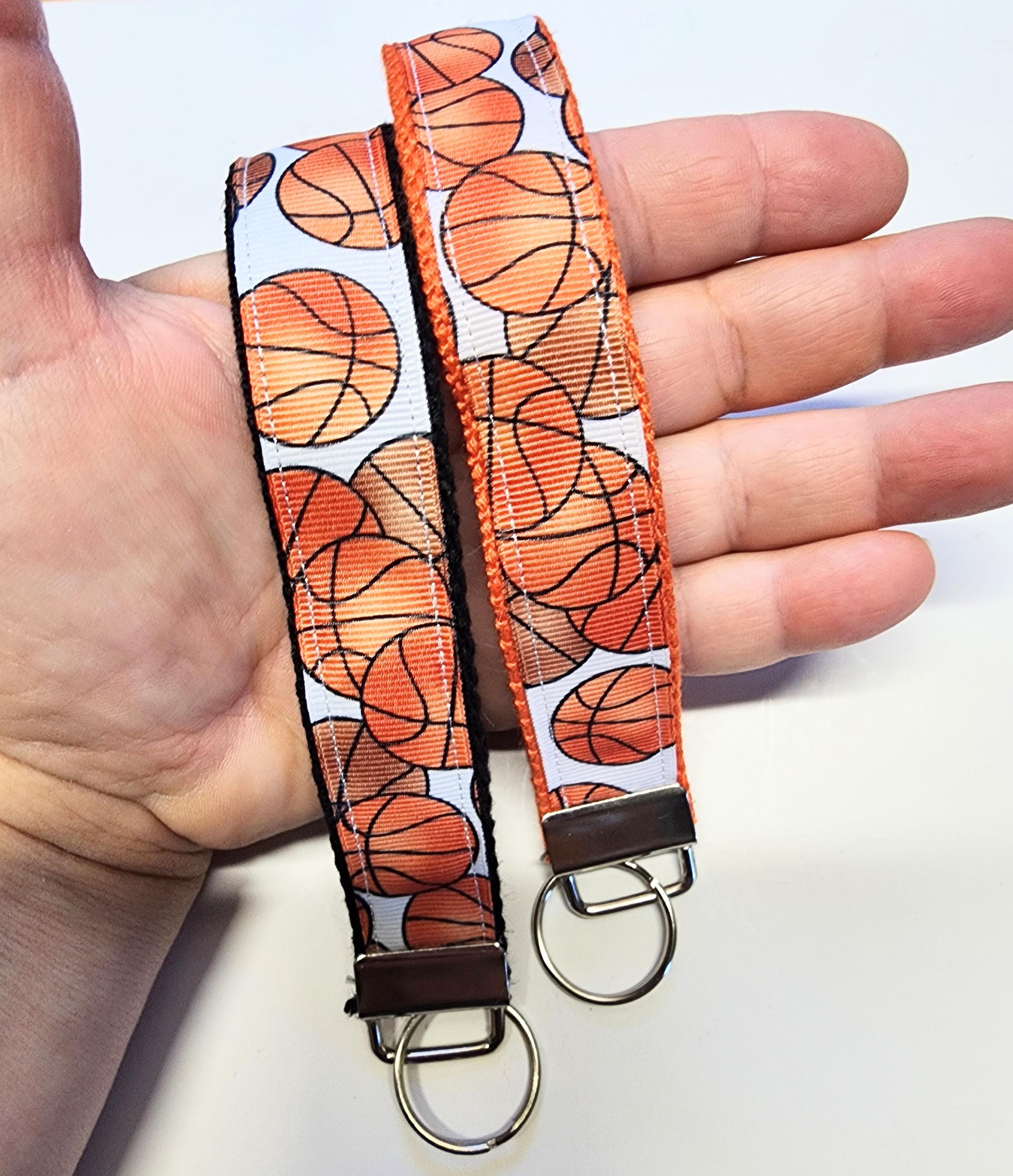Basketball 2 Print Key Fob Wristlet// Cotton KeyChain// Ribbon key fob wristlet//Stubby keychaing//Stubby Fob