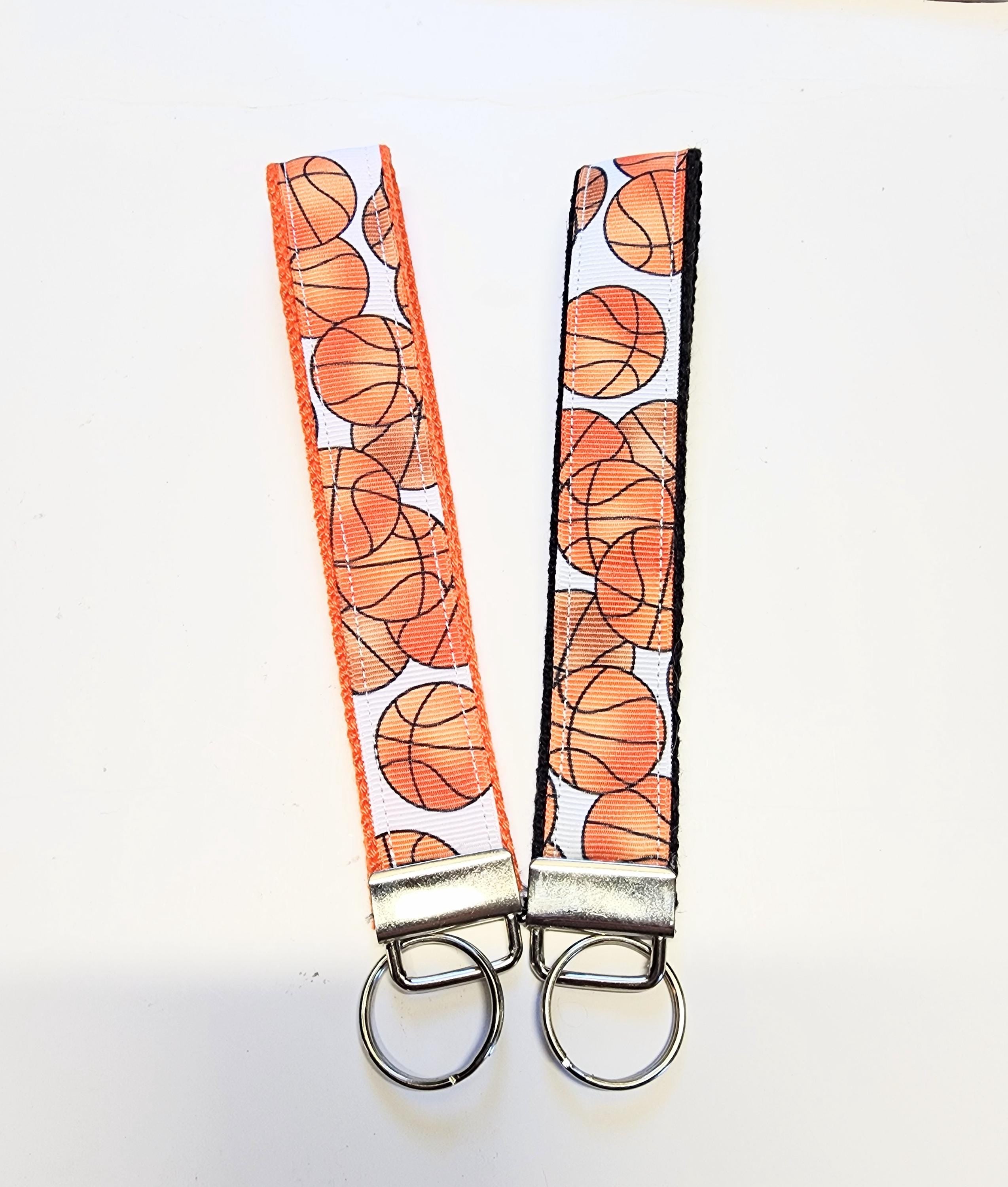 Basketball 2 Print Key Fob Wristlet// Cotton KeyChain// Ribbon key fob wristlet//Stubby keychaing//Stubby Fob