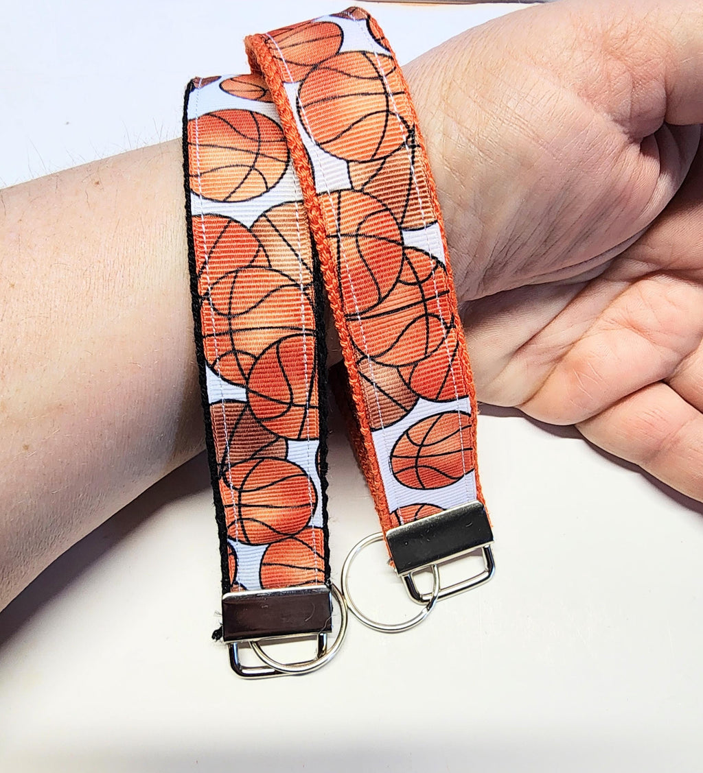 Basketball 2 Print Key Fob Wristlet// Cotton KeyChain// Ribbon key fob wristlet//Stubby keychaing//Stubby Fob