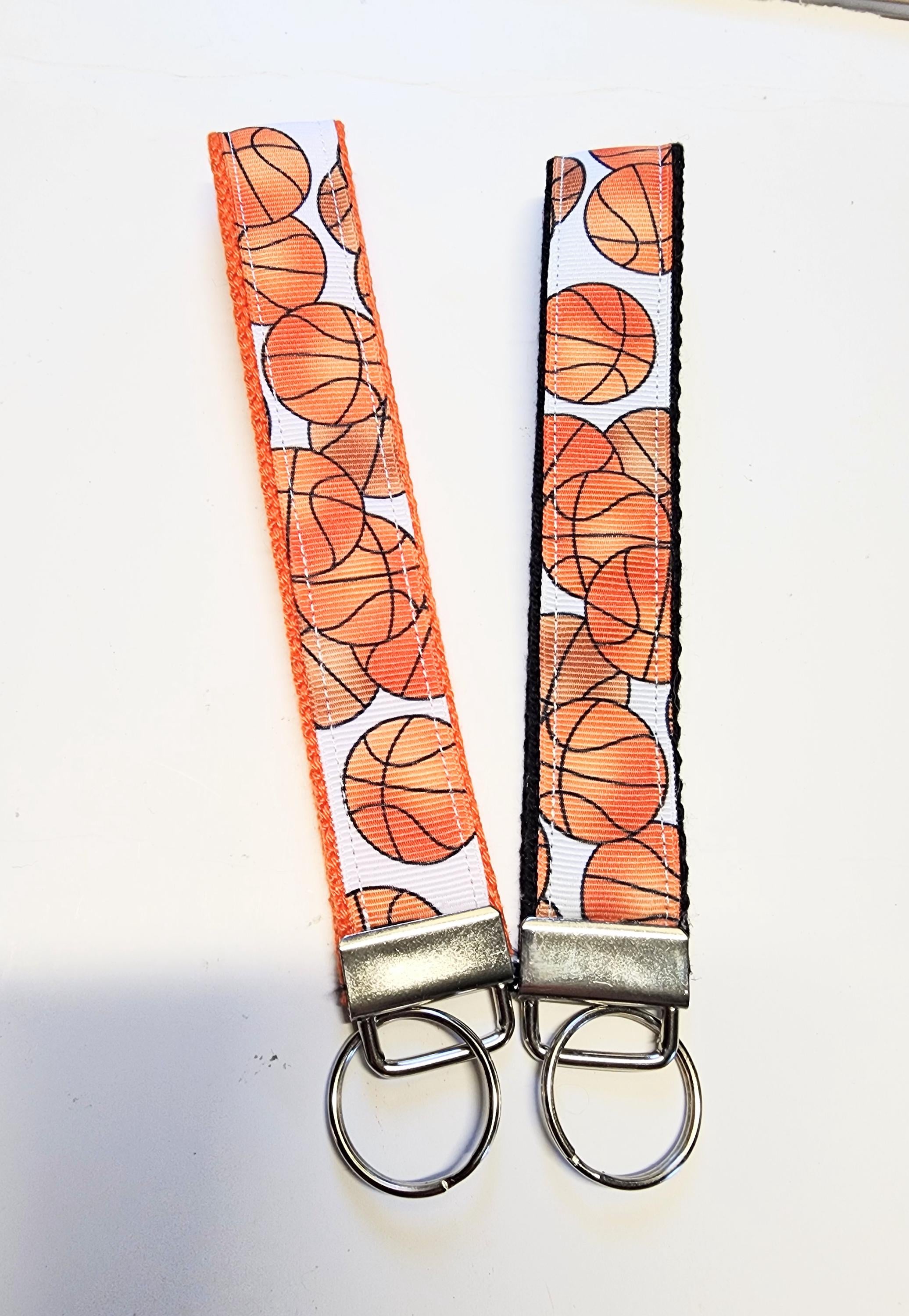 Basketball 2 Print Key Fob Wristlet// Cotton KeyChain// Ribbon key fob wristlet//Stubby keychaing//Stubby Fob