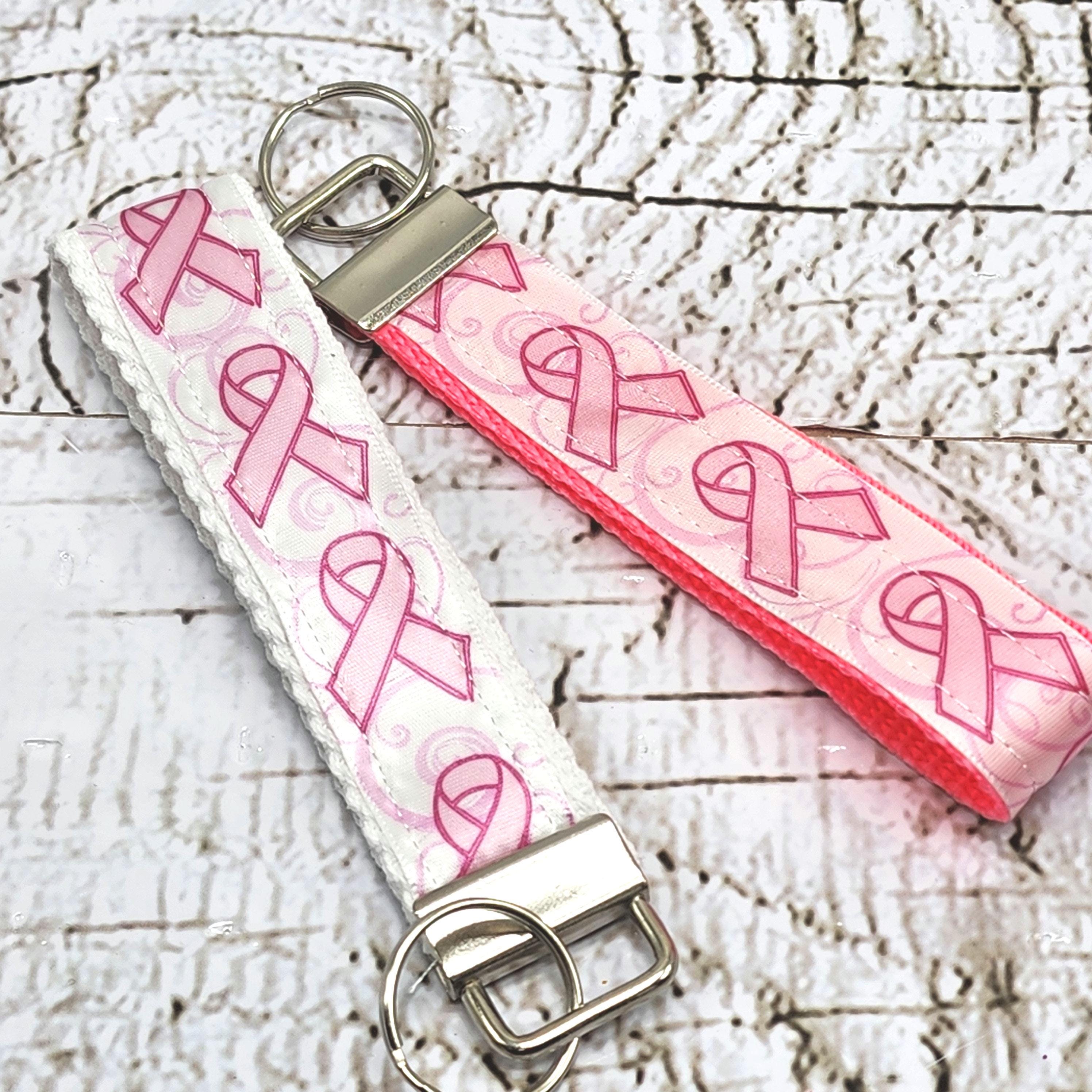 Breast Cancer Print Key Fob Wristlet// Cotton KeyChain//Ribbon key fob wristlet//Stubby keychaing//Stubby Fob