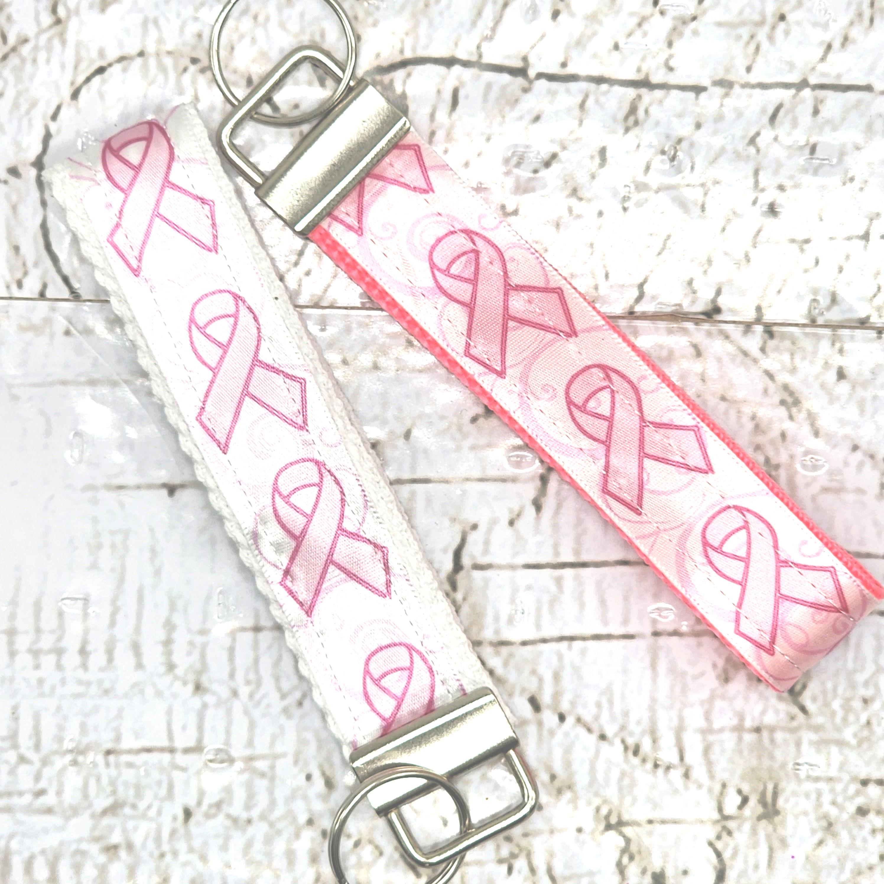 Breast Cancer Print Key Fob Wristlet// Cotton KeyChain//Ribbon key fob wristlet//Stubby keychaing//Stubby Fob