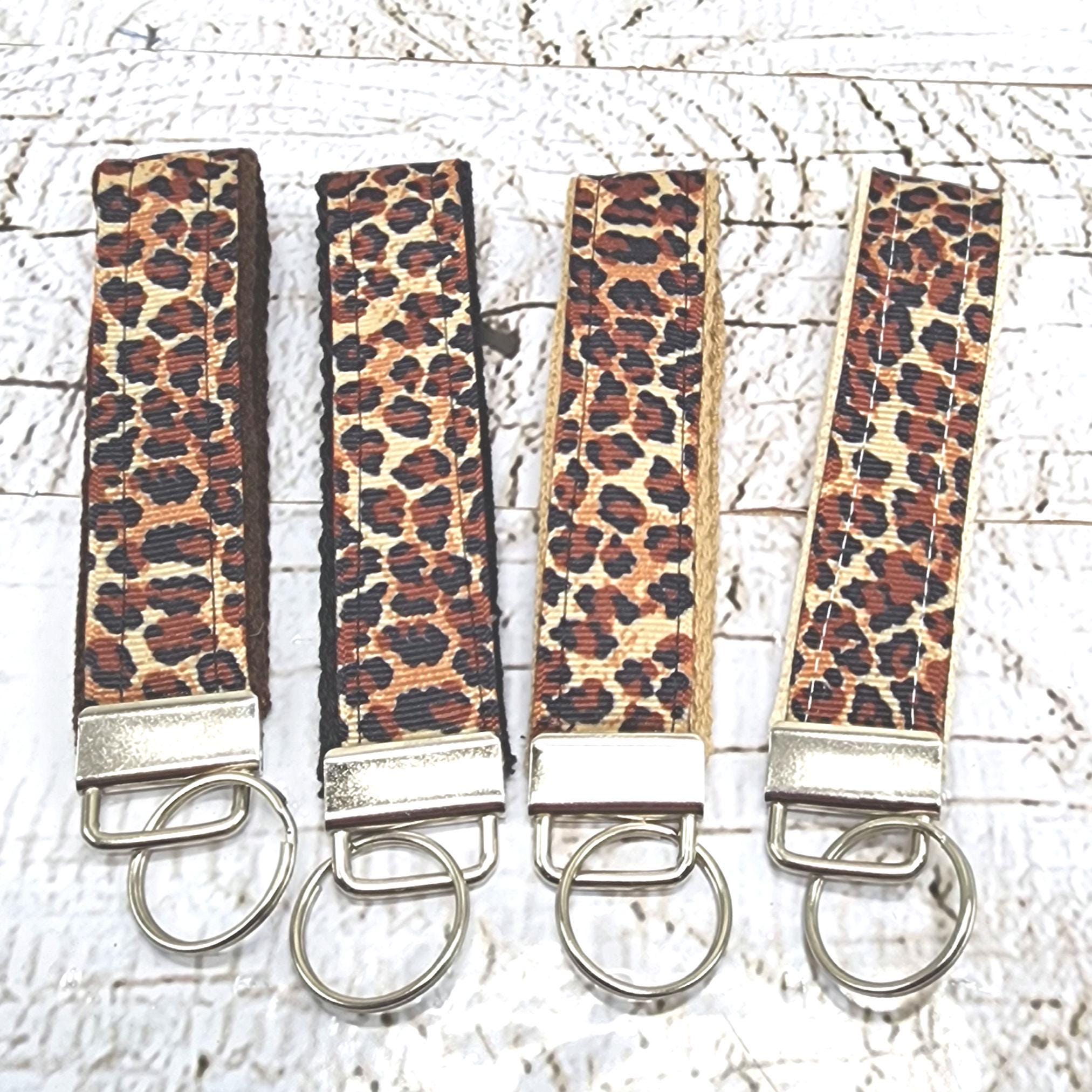 Cheetah Print Cotton Ribbon Key Fob Wristlet