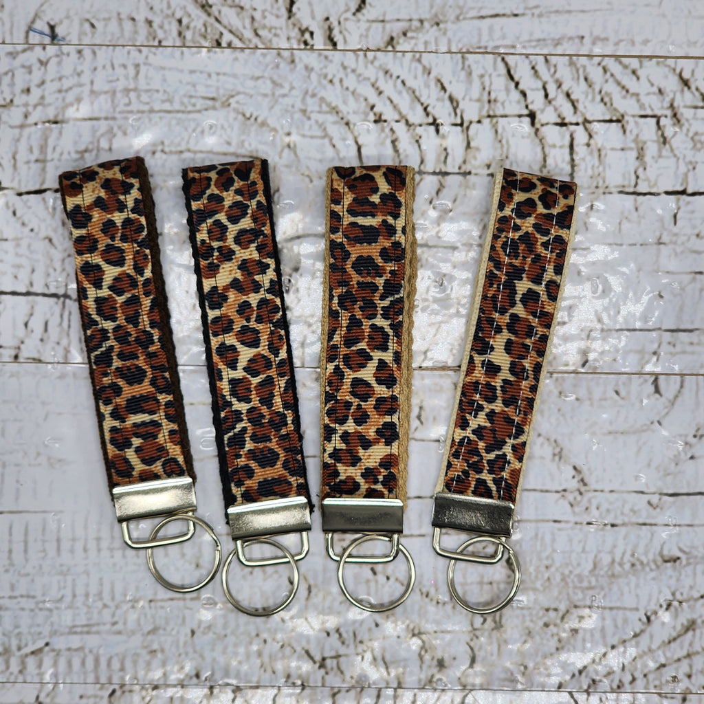 Cheetah Print Cotton Ribbon Key Fob Wristlet
