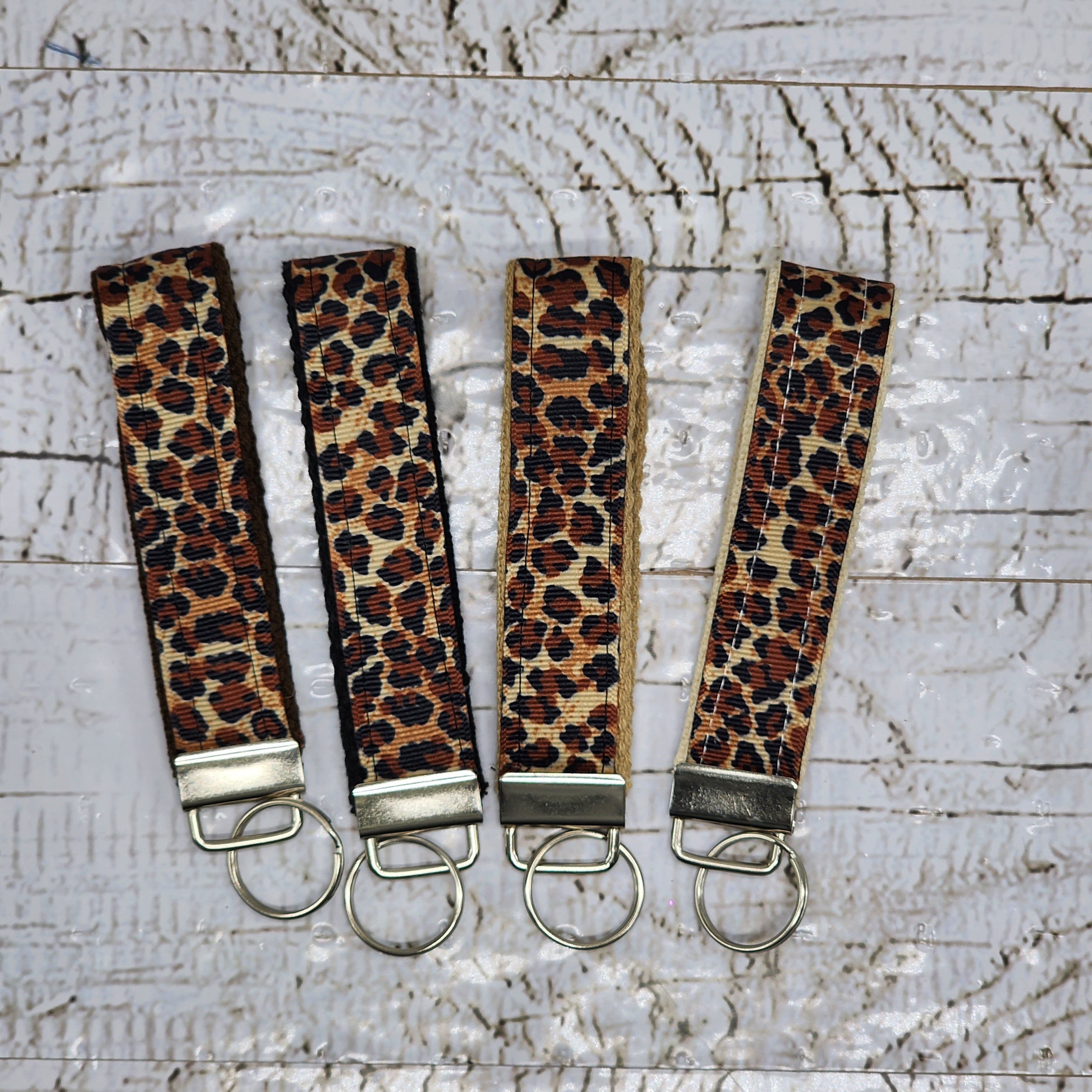Cheetah Print Cotton Ribbon Key Fob Wristlet