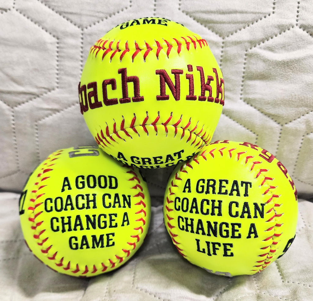 Coaches Gift//Custom Personalized Embroidered Softball // Softball Gift// Keepsake ball // Coach gift// Memorabilia