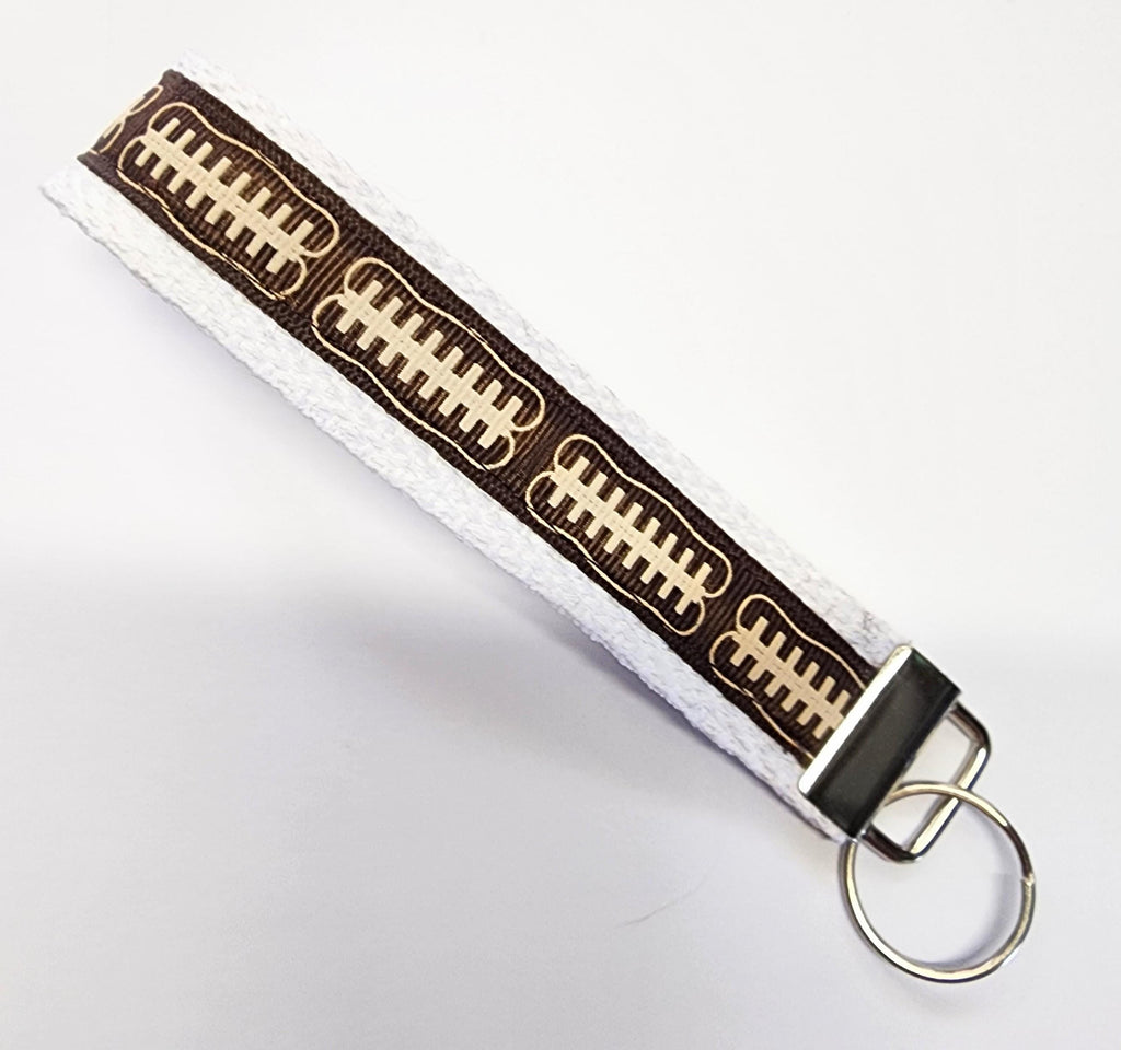 Football Ribbon Key Fob Wristlet - Cotton Keychain