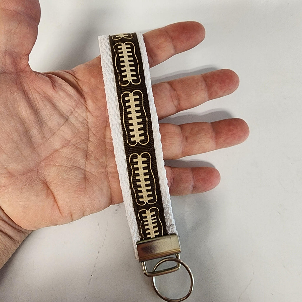 Football Ribbon Key Fob Wristlet - Cotton Keychain