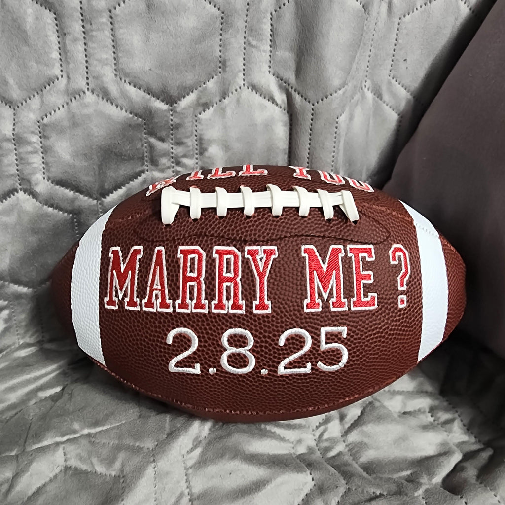 Marriage proposal// Will you Marry me// Engagement// Promposal// Embroidered Personalized Football Gift