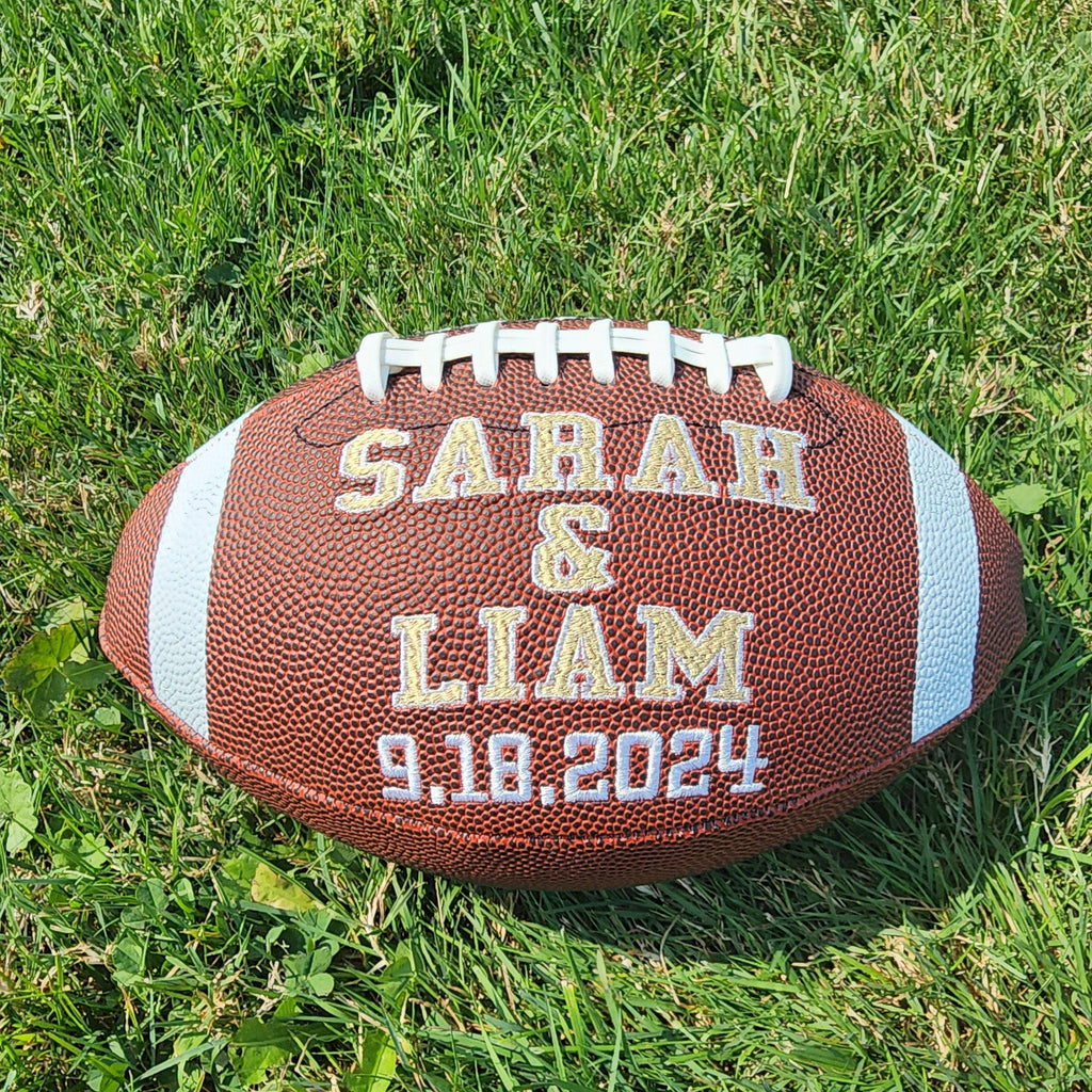 Personalized Embroidered Football - Wedding, Engagement, Anniversary Gift