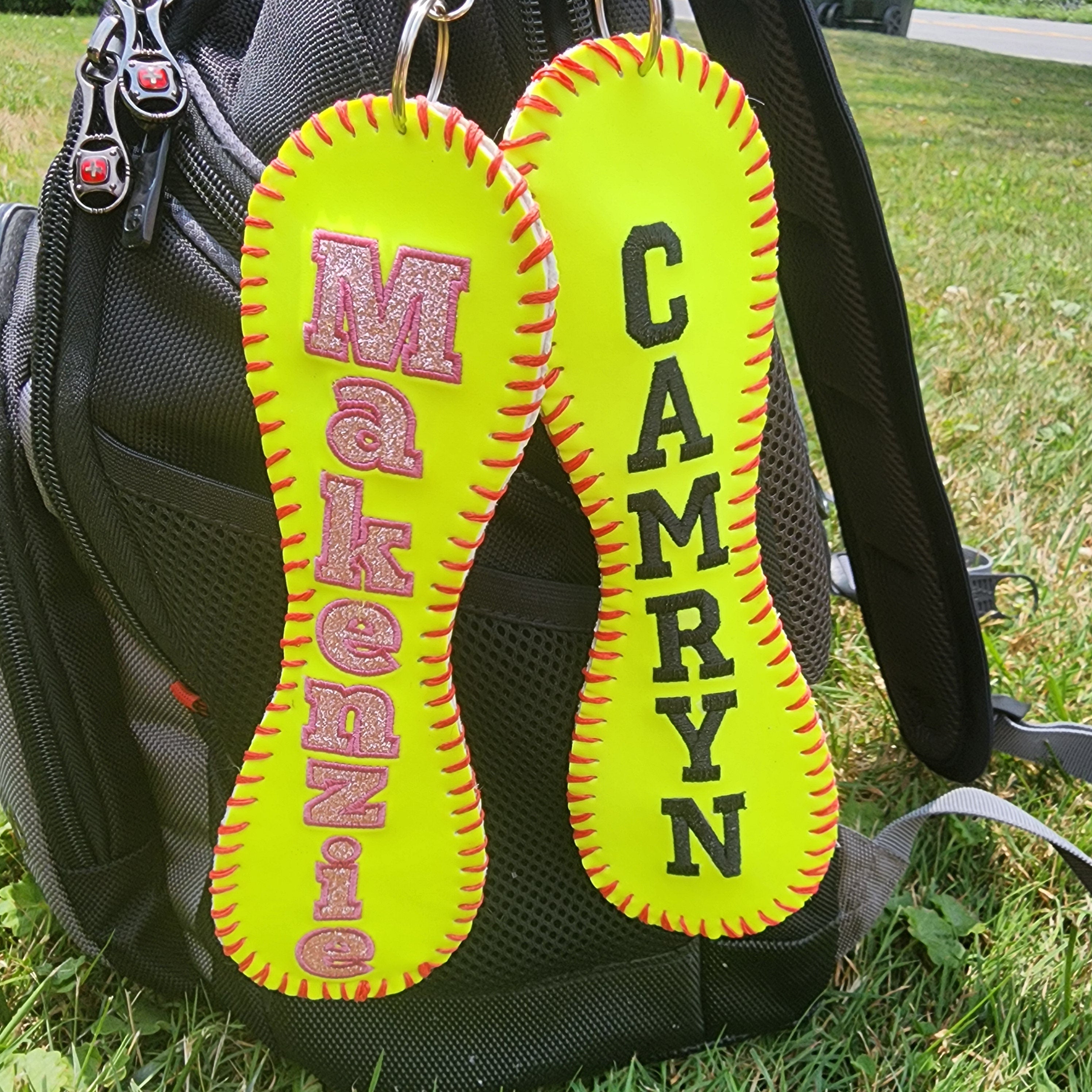 Personalized Softball Bag Tag: Double-Sided Glitter Name ID Clip