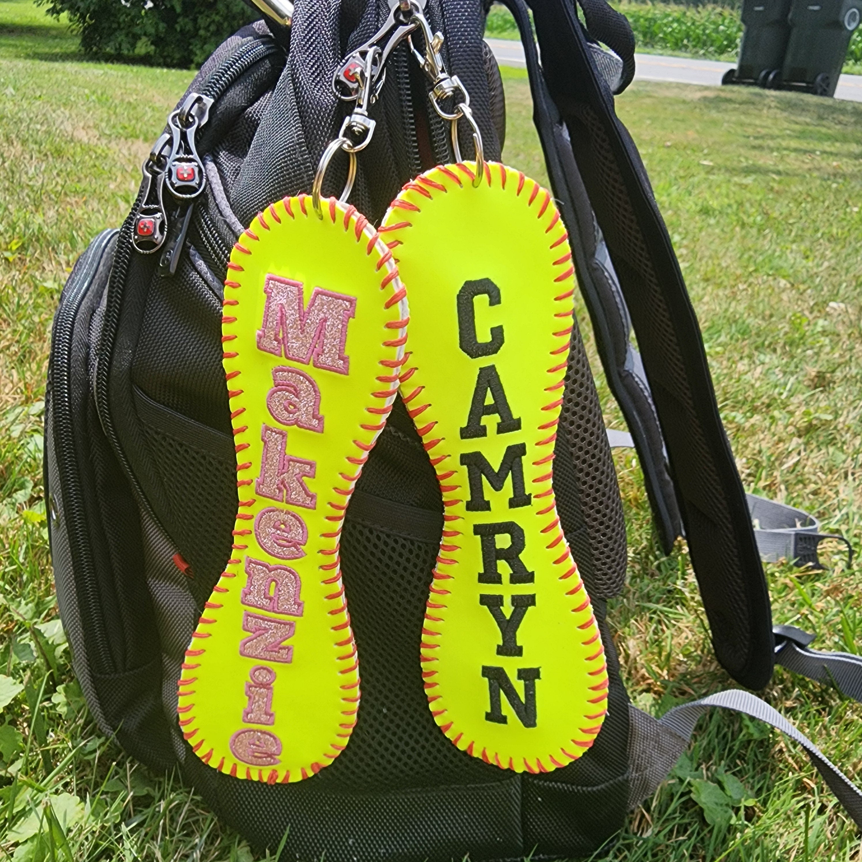 Personalized Softball Bag Tag: Double-Sided Glitter Name ID Clip