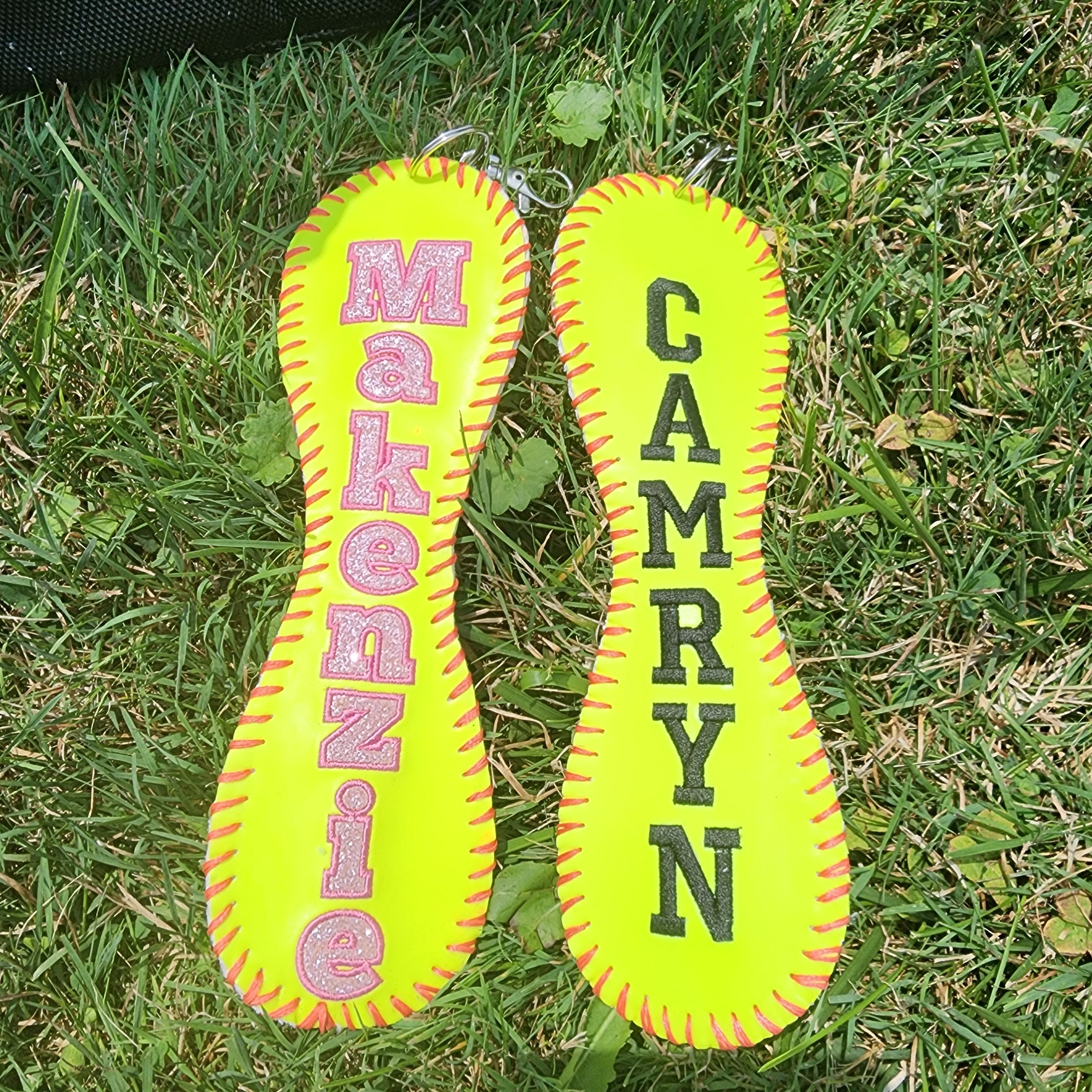 Personalized Softball Bag Tag: Double-Sided Glitter Name ID Clip