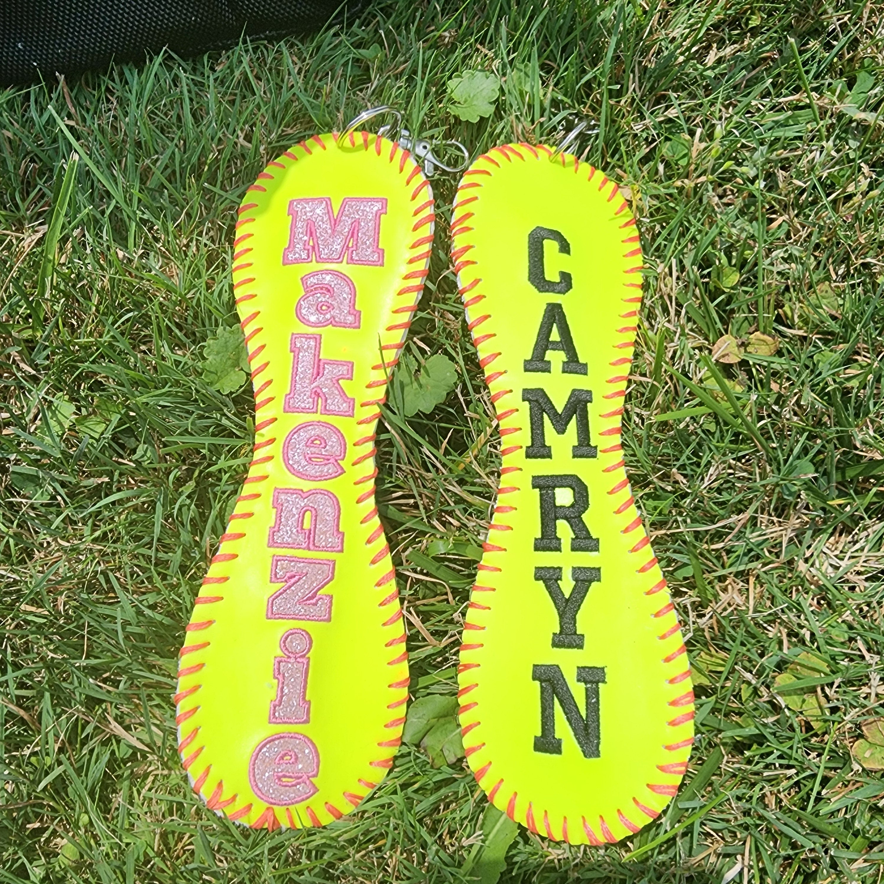 Personalized Softball Bag Tag: Double-Sided Glitter Name ID Clip