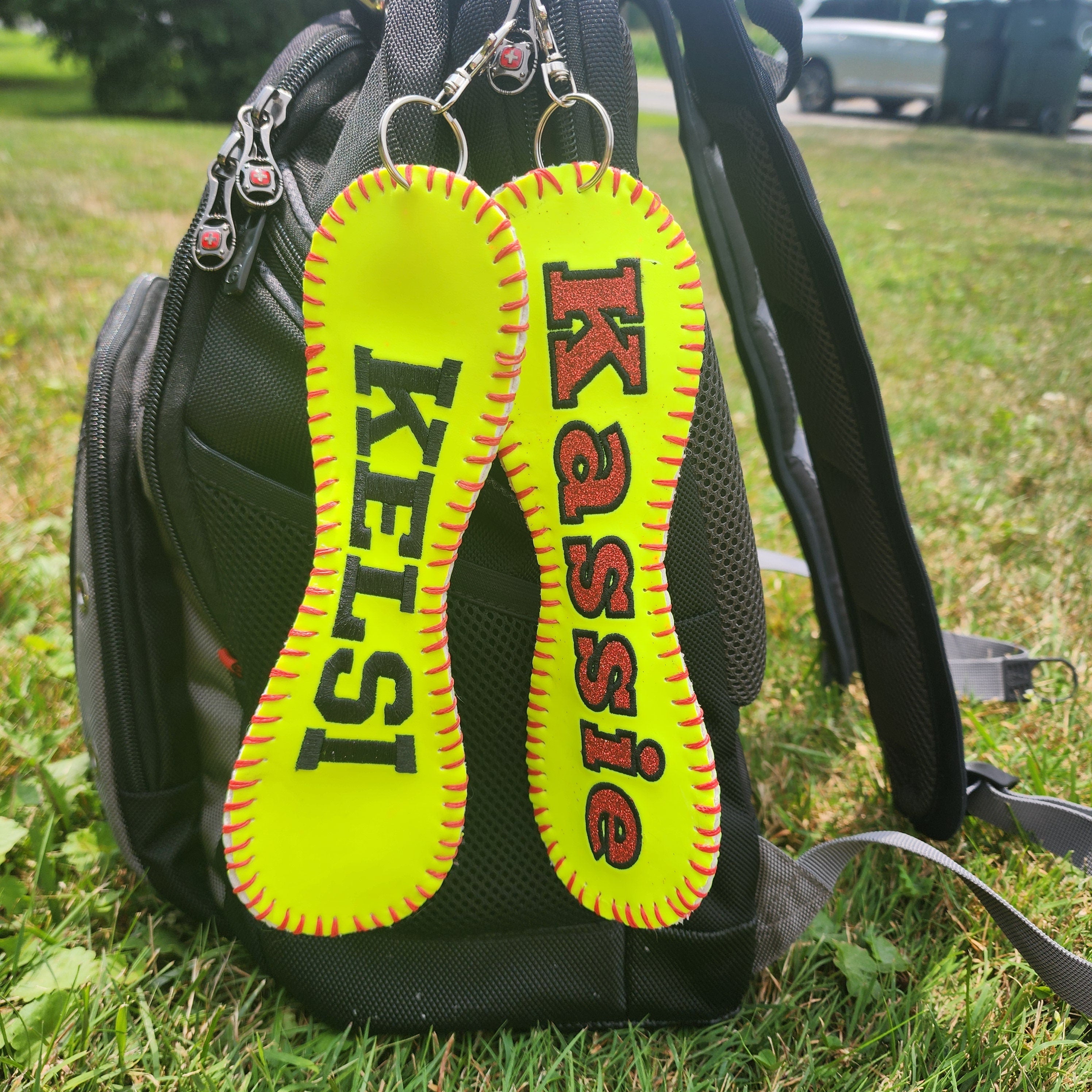 Personalized softball or baseball bag tag// Long softball name tag H//  softball ID clip// Player name tag// sports bag tag// softball gift