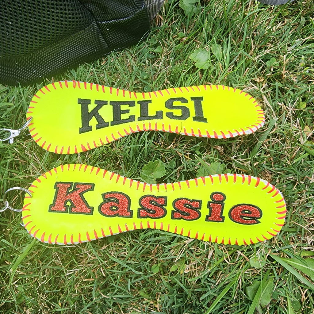 Personalized softball or baseball bag tag// Long softball name tag H//  softball ID clip// Player name tag// sports bag tag// softball gift