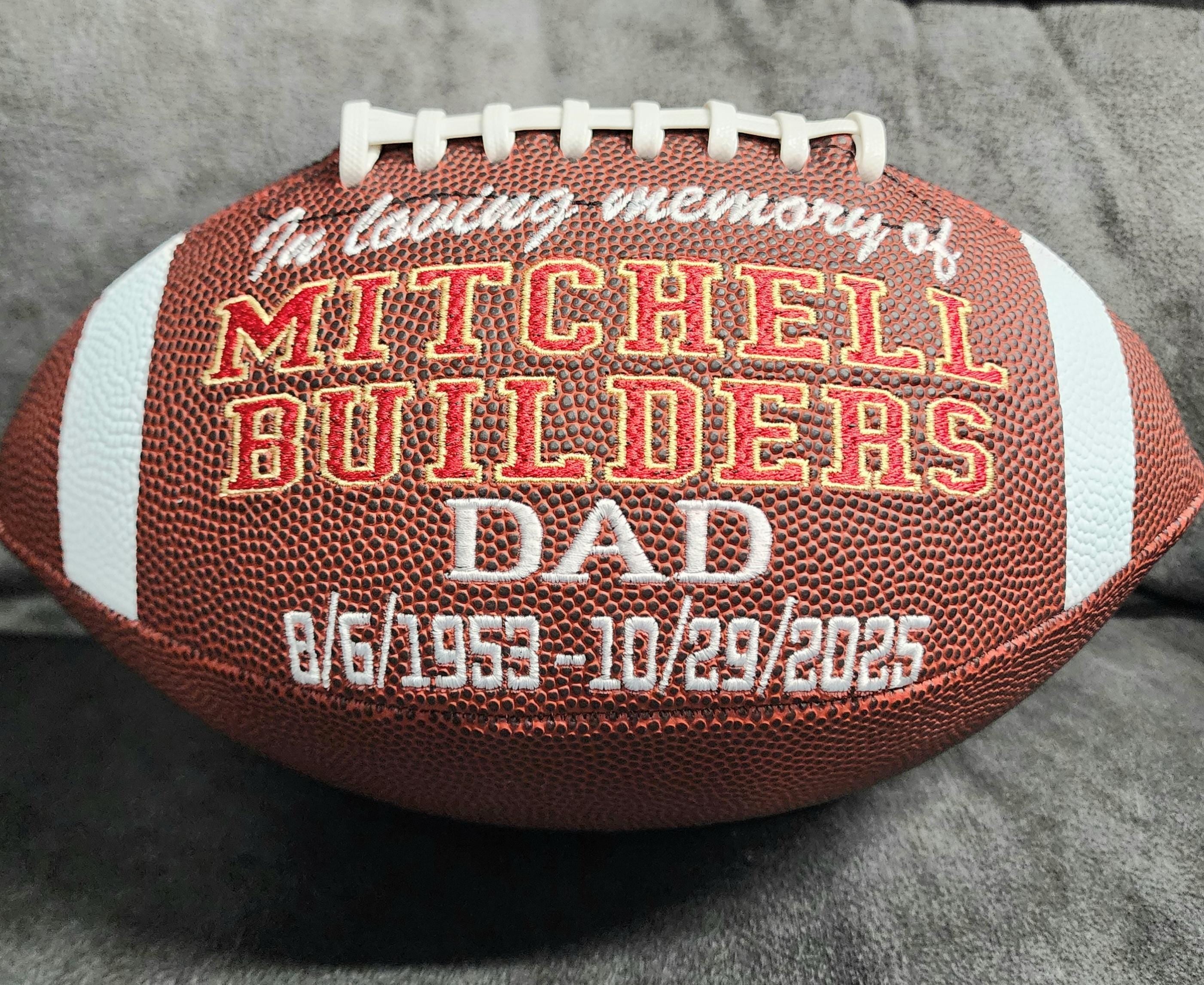 Remembrance Memorial Football Gift//Custom Personalized Embroidered Football // football Gift// Keepsake ball // Family gift// Memorabilia