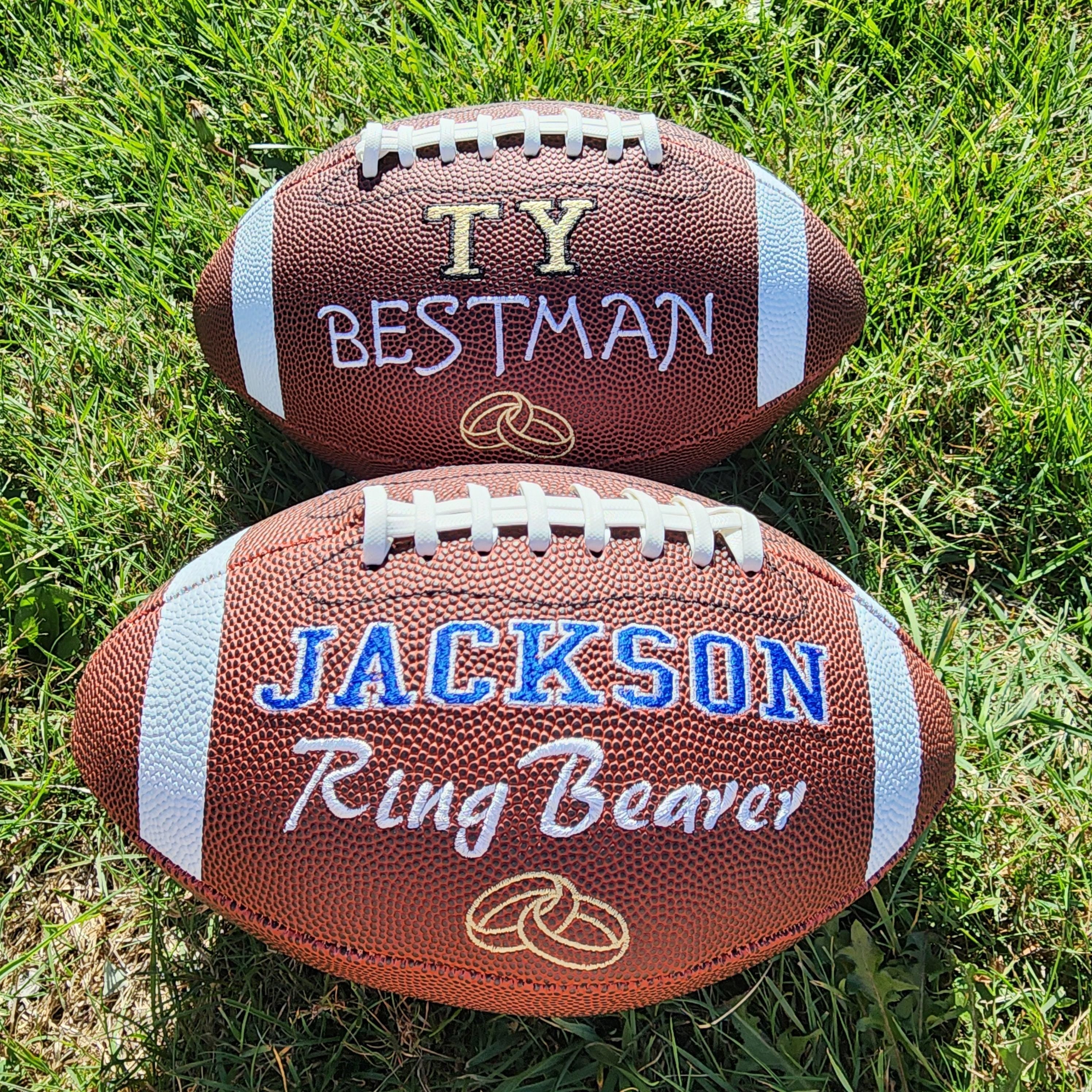 Ring Bearer, Groomsmen, Bestman gift // Custom Personalized Embroidered football// Wedding Gift //Football Gift// Keepsake ball//Memorabilia