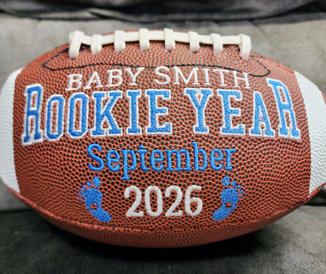 Personalized Embroidered Football: Baby Announcement, Gender Reveal Gift