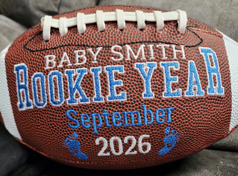 Personalized Embroidered Football: Baby Announcement, Gender Reveal Gift
