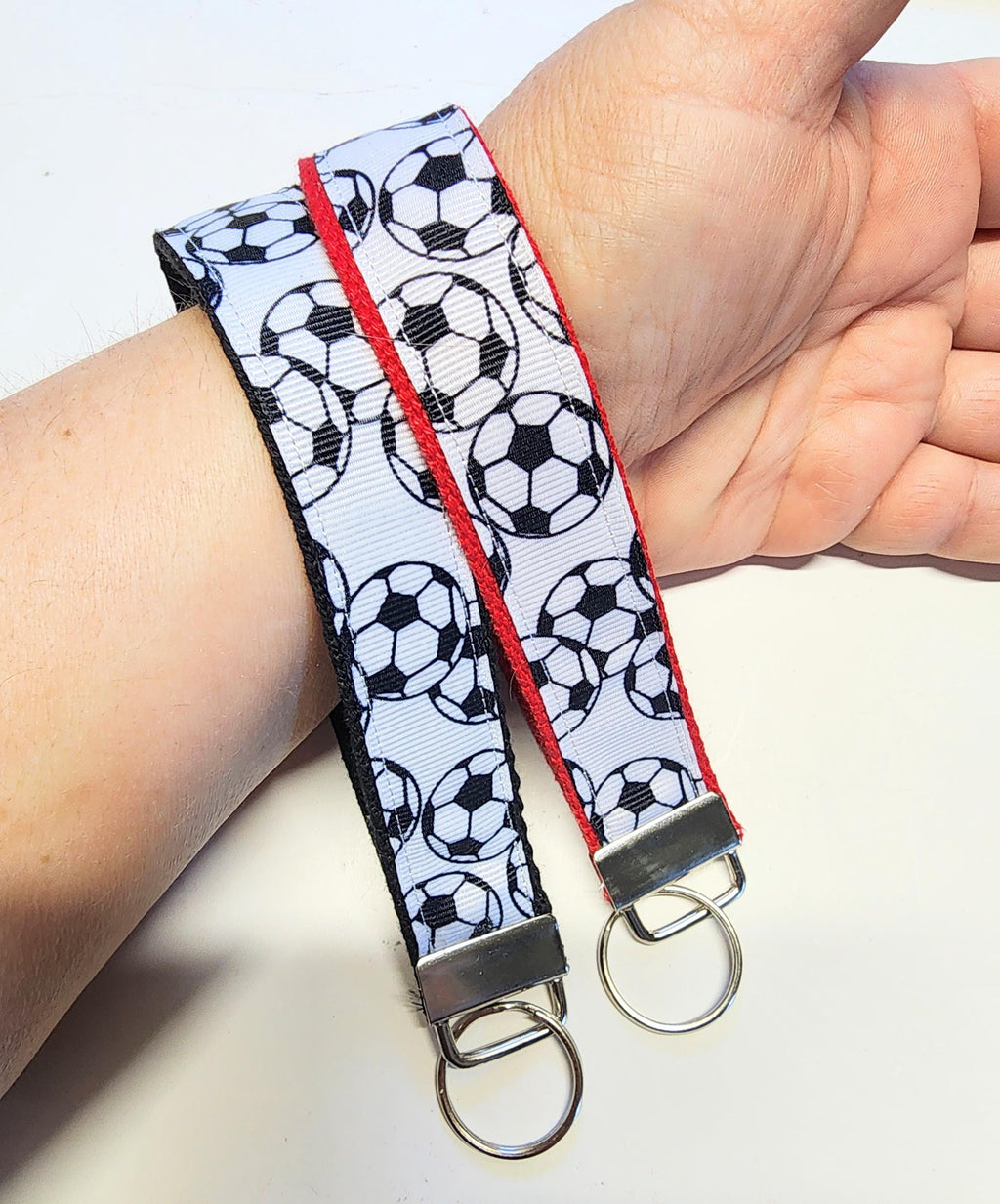 Soccerball Print Key Fob Wristlet// Cotton KeyChain// Ribbon key fob wristlet//Stubby keychaing//Stubby Fob