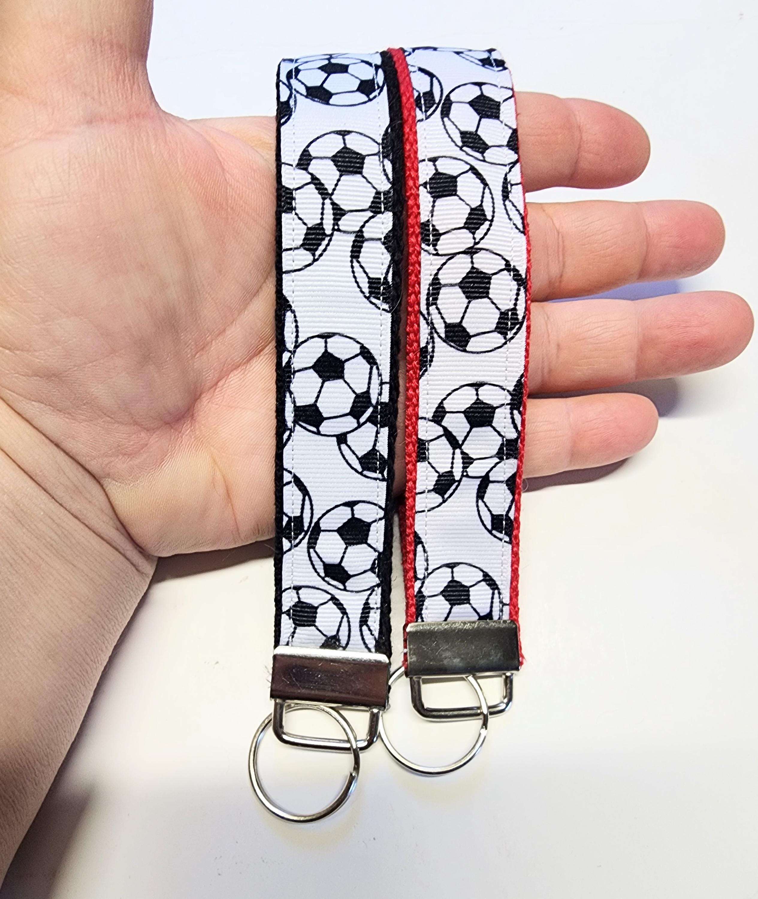 Soccerball Print Key Fob Wristlet// Cotton KeyChain// Ribbon key fob wristlet//Stubby keychaing//Stubby Fob