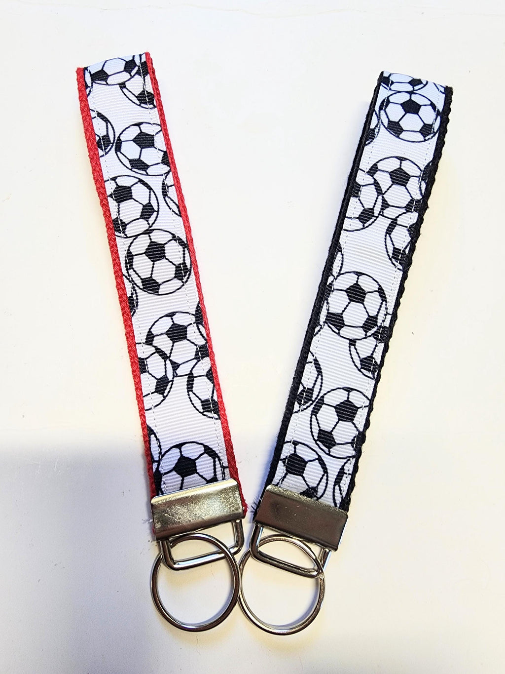Soccerball Print Key Fob Wristlet// Cotton KeyChain// Ribbon key fob wristlet//Stubby keychaing//Stubby Fob
