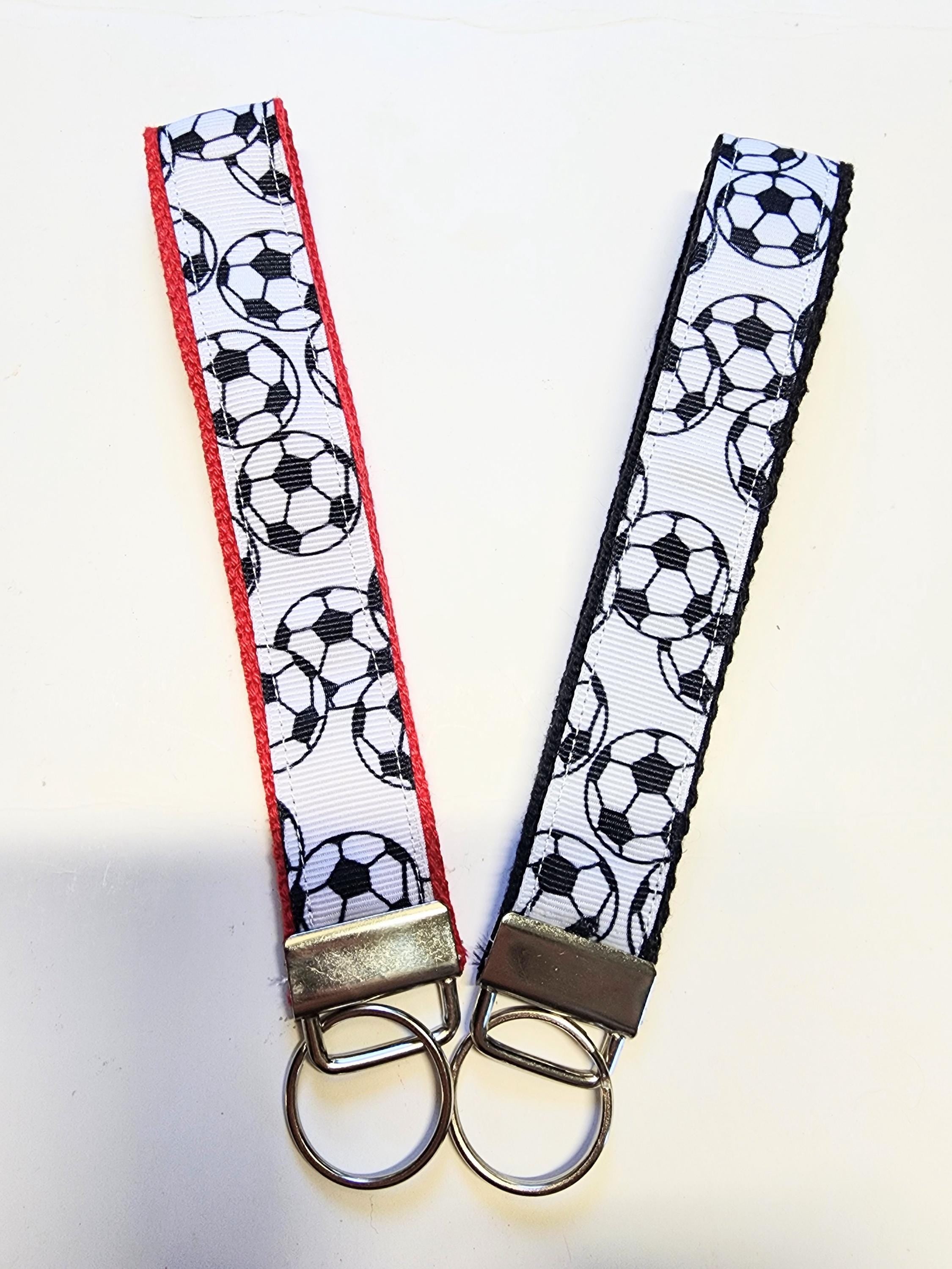 Soccerball Print Key Fob Wristlet// Cotton KeyChain// Ribbon key fob wristlet//Stubby keychaing//Stubby Fob