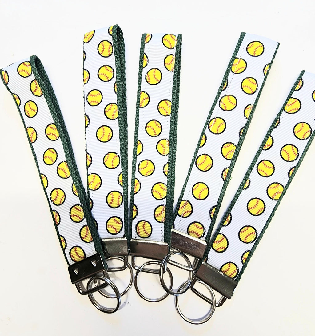 Softball Print Key Fob Wristlet - Cotton Keychain