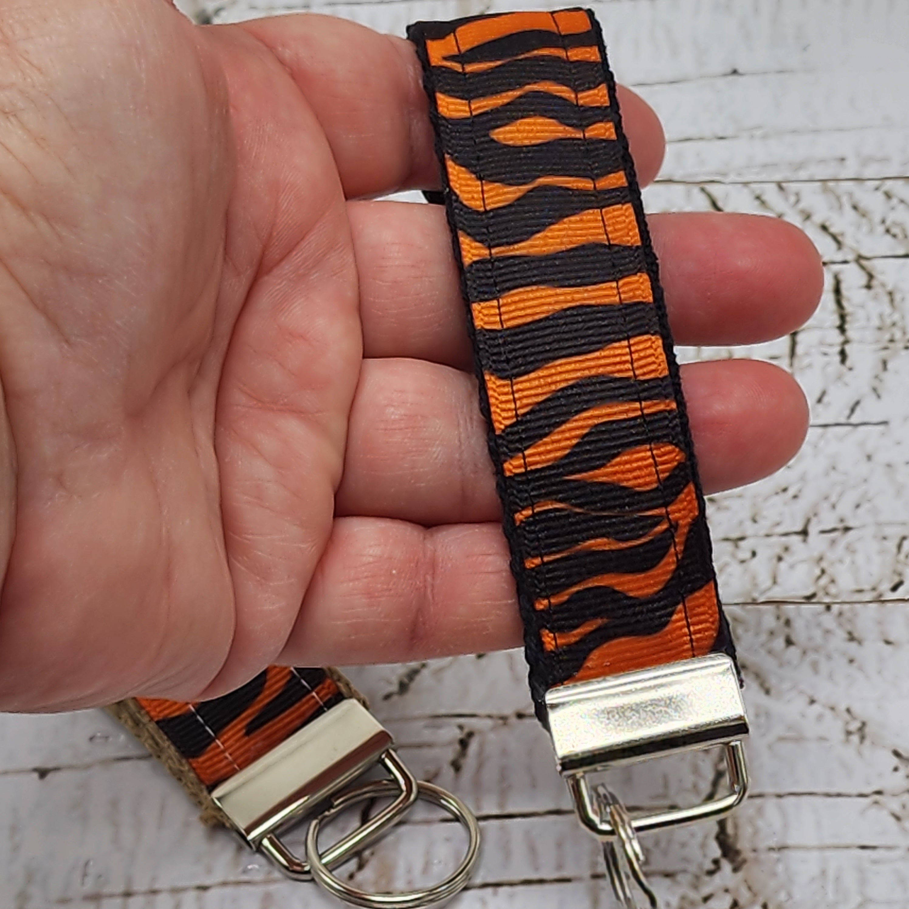 Tiger Print Key Fob Wristlet, Cotton Keychain
