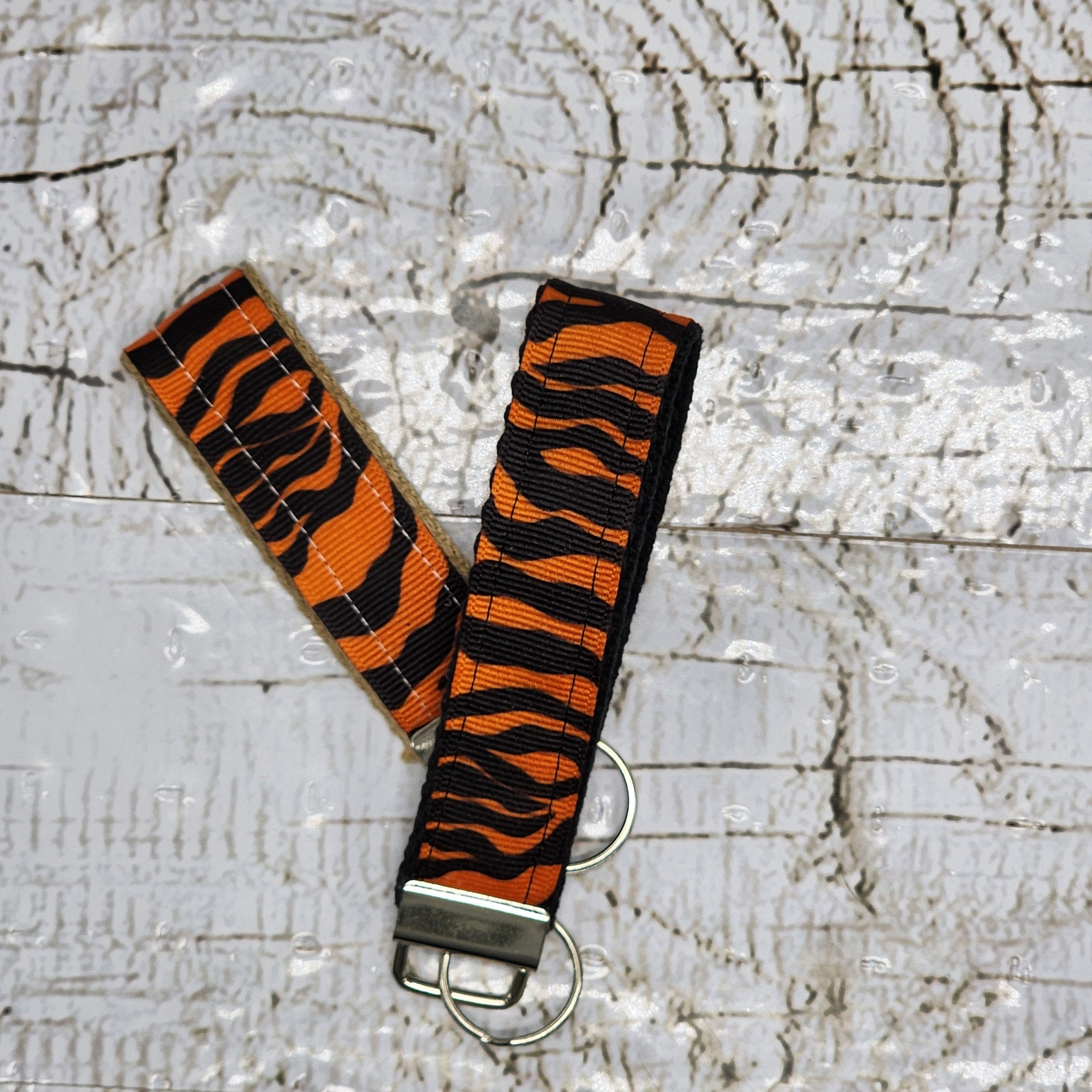 Tiger Print Key Fob Wristlet, Cotton Keychain
