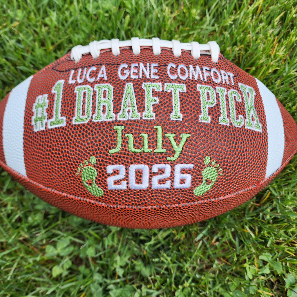 Personalized Embroidered Football: Baby Announcement, Gender Reveal Gift (Copy)