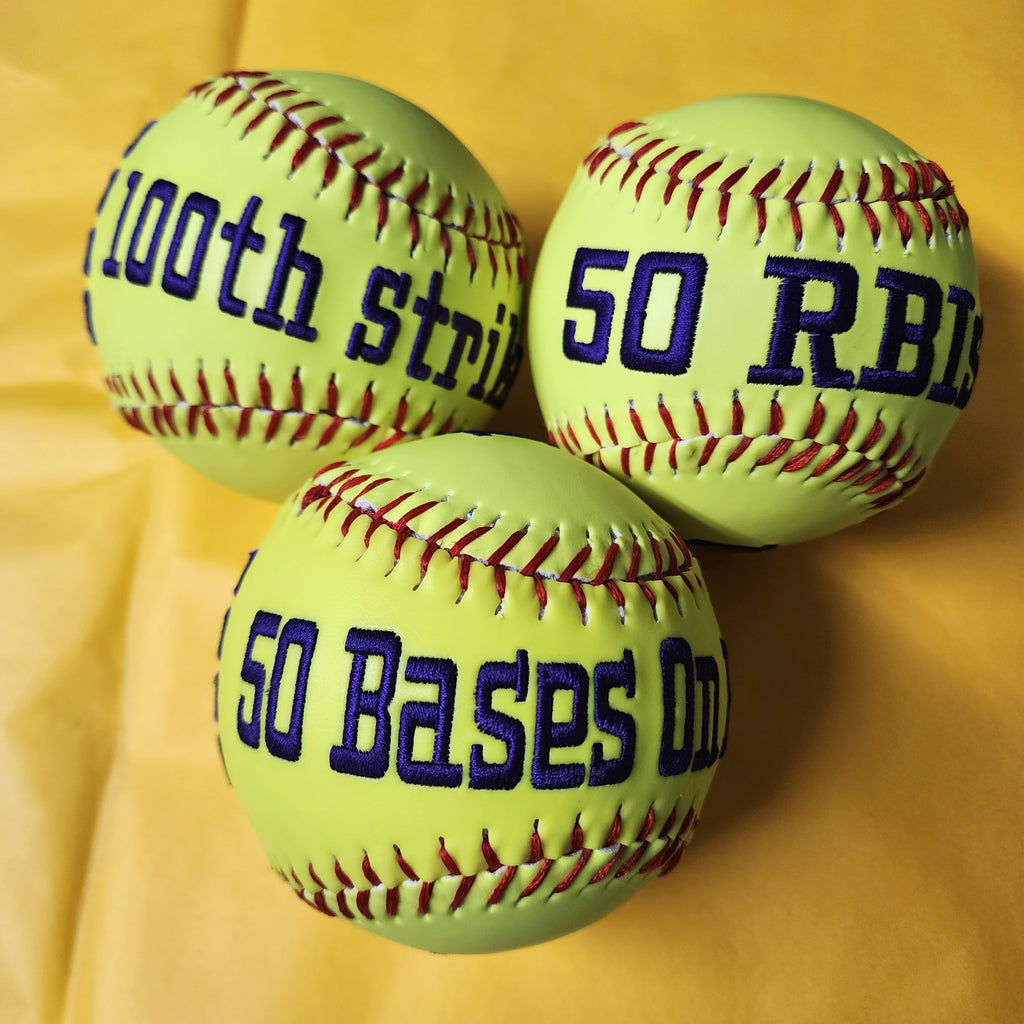100th Strikeout,Hit,RBI,Steals, Homeruns, MVP, Most Improved gift//Custom Personalized Embroidered Softball/Baseball// /Keepsake ball