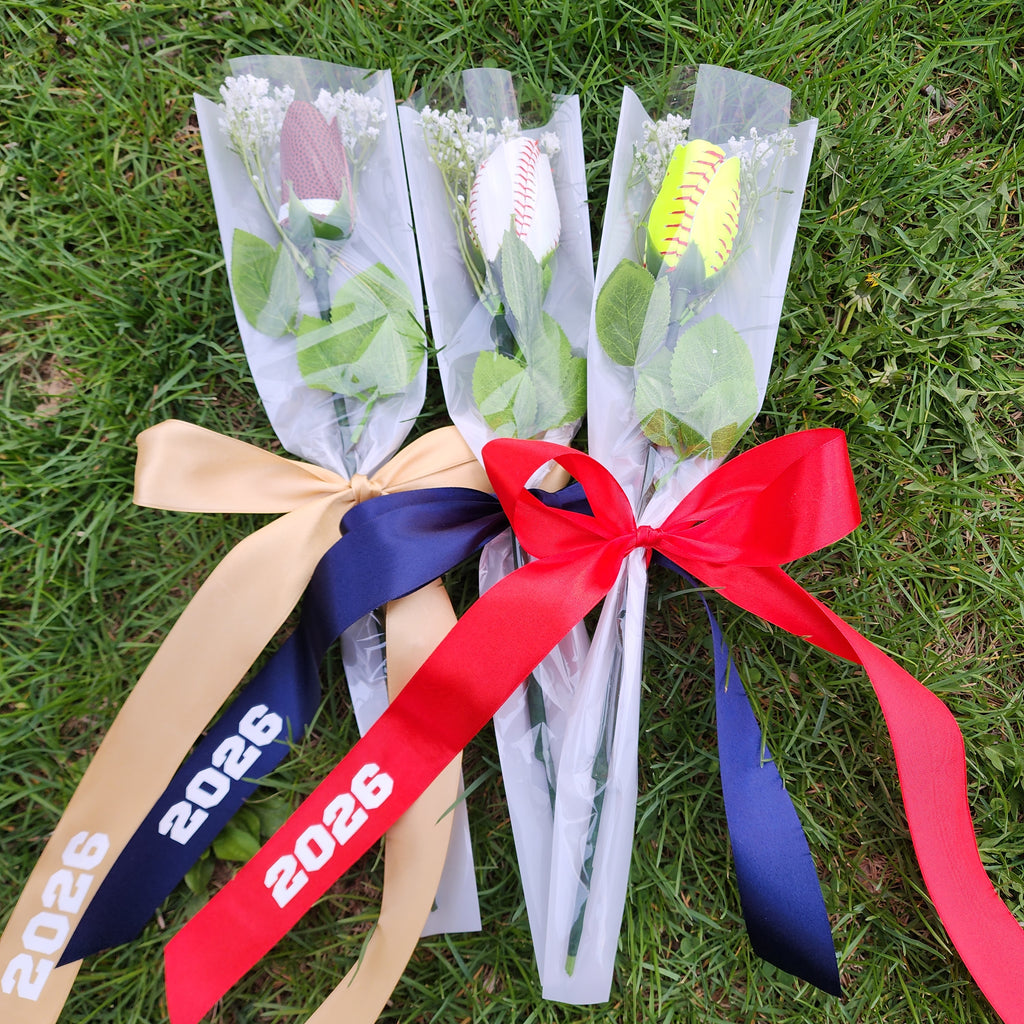 Sports ball Rose: Senior Night Gift, Keepsake with Custom Ribbon